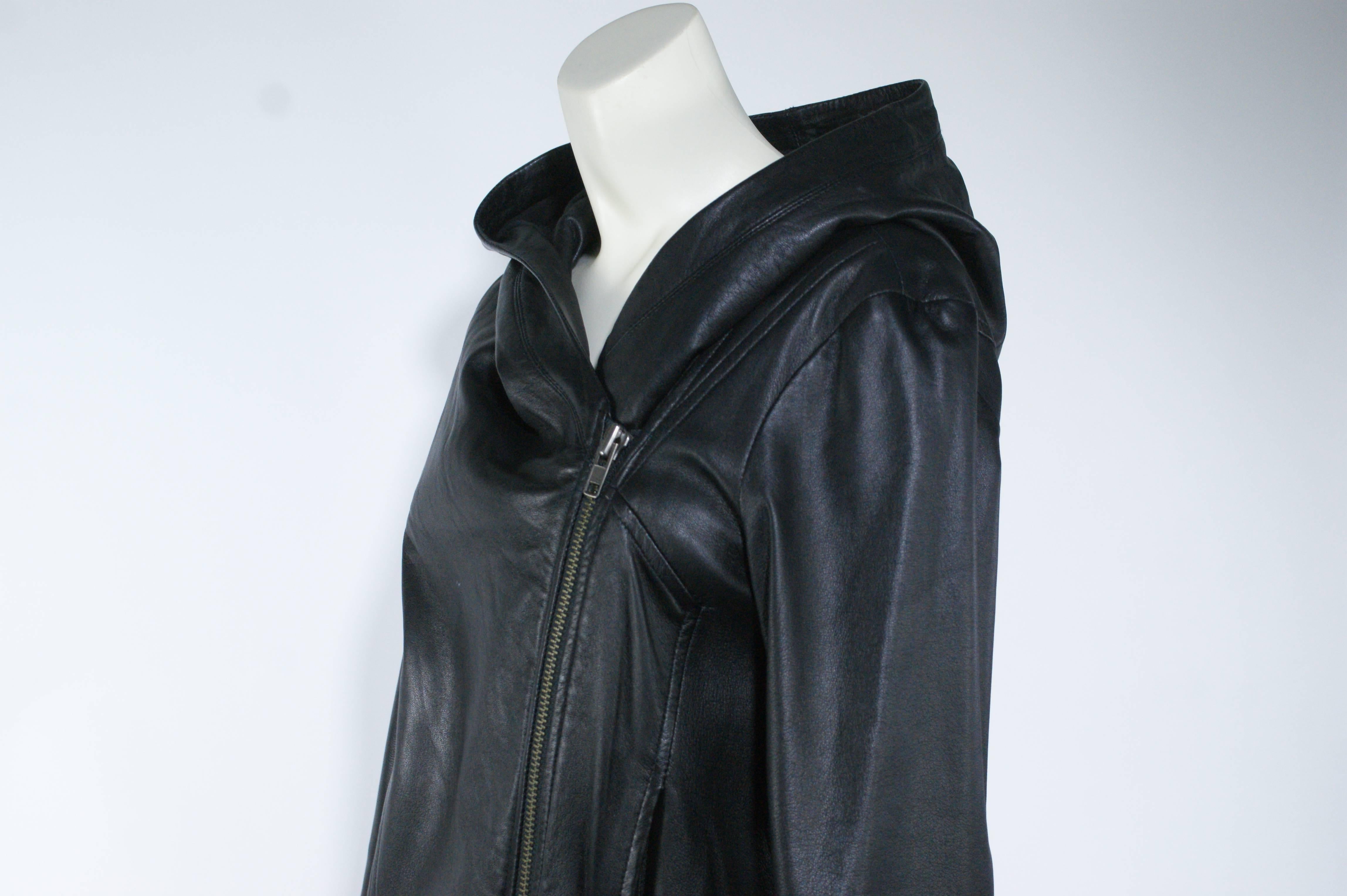 Helmut Lang Black Leather Hooded Jacket  1