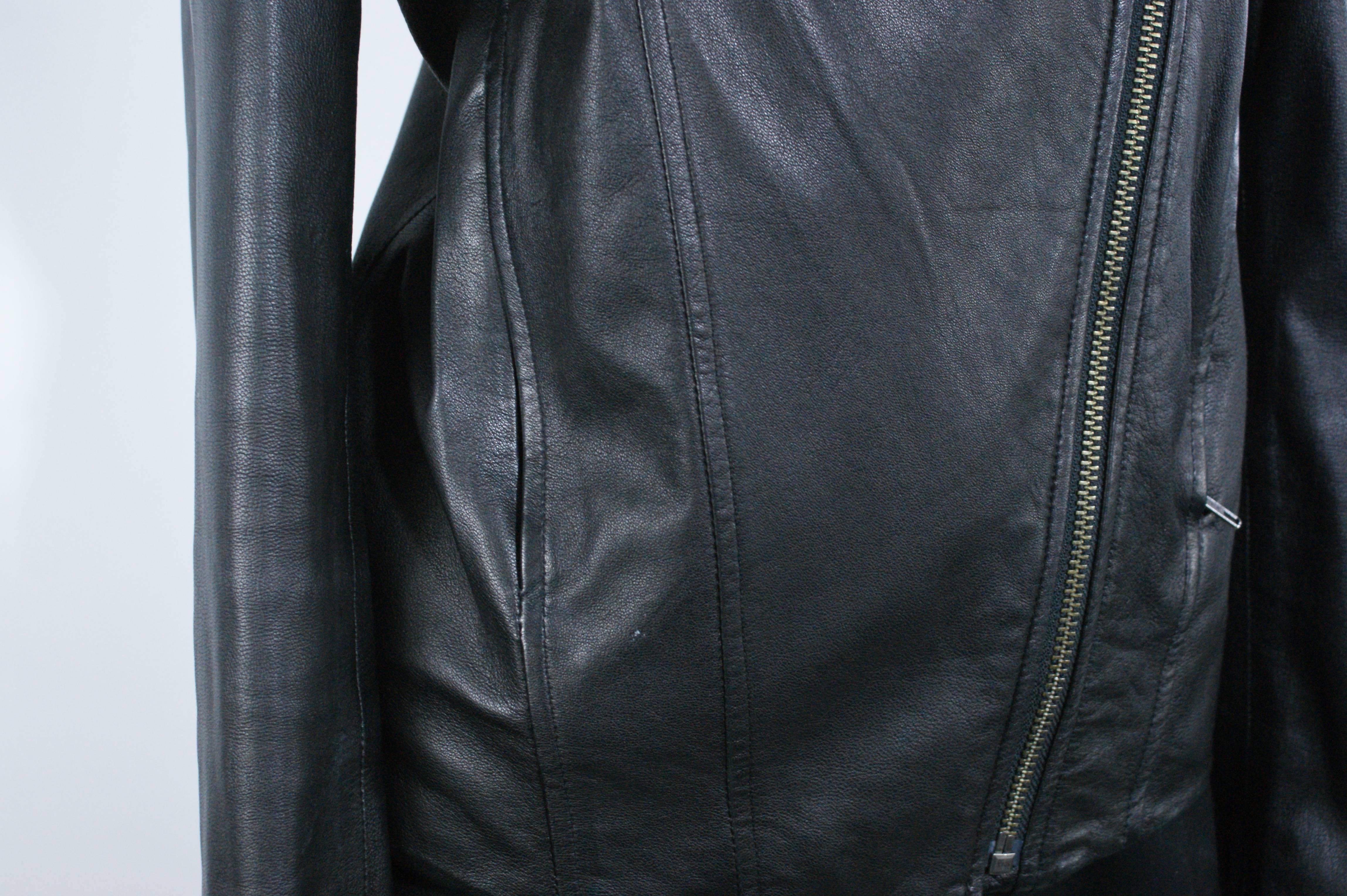 Helmut Lang Black Leather Hooded Jacket  2