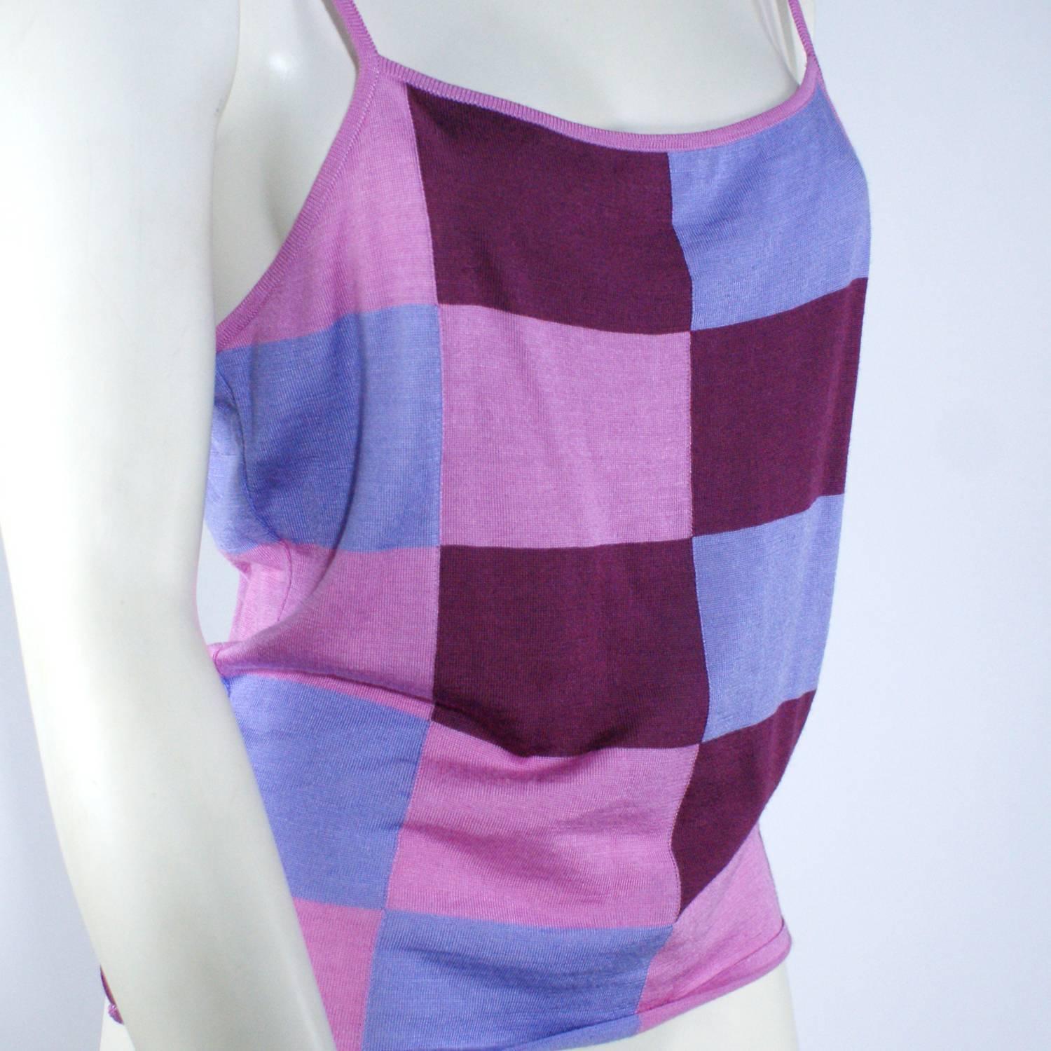 Women's Chanel Pink Checkered Silk Knit Tank  For Sale