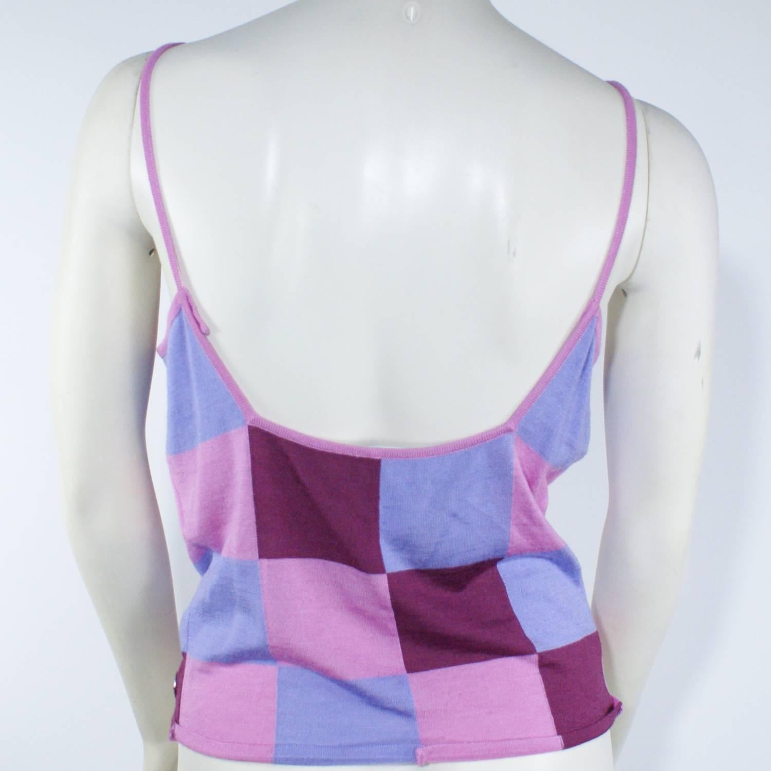 Purple Chanel Pink Checkered Silk Knit Tank  For Sale