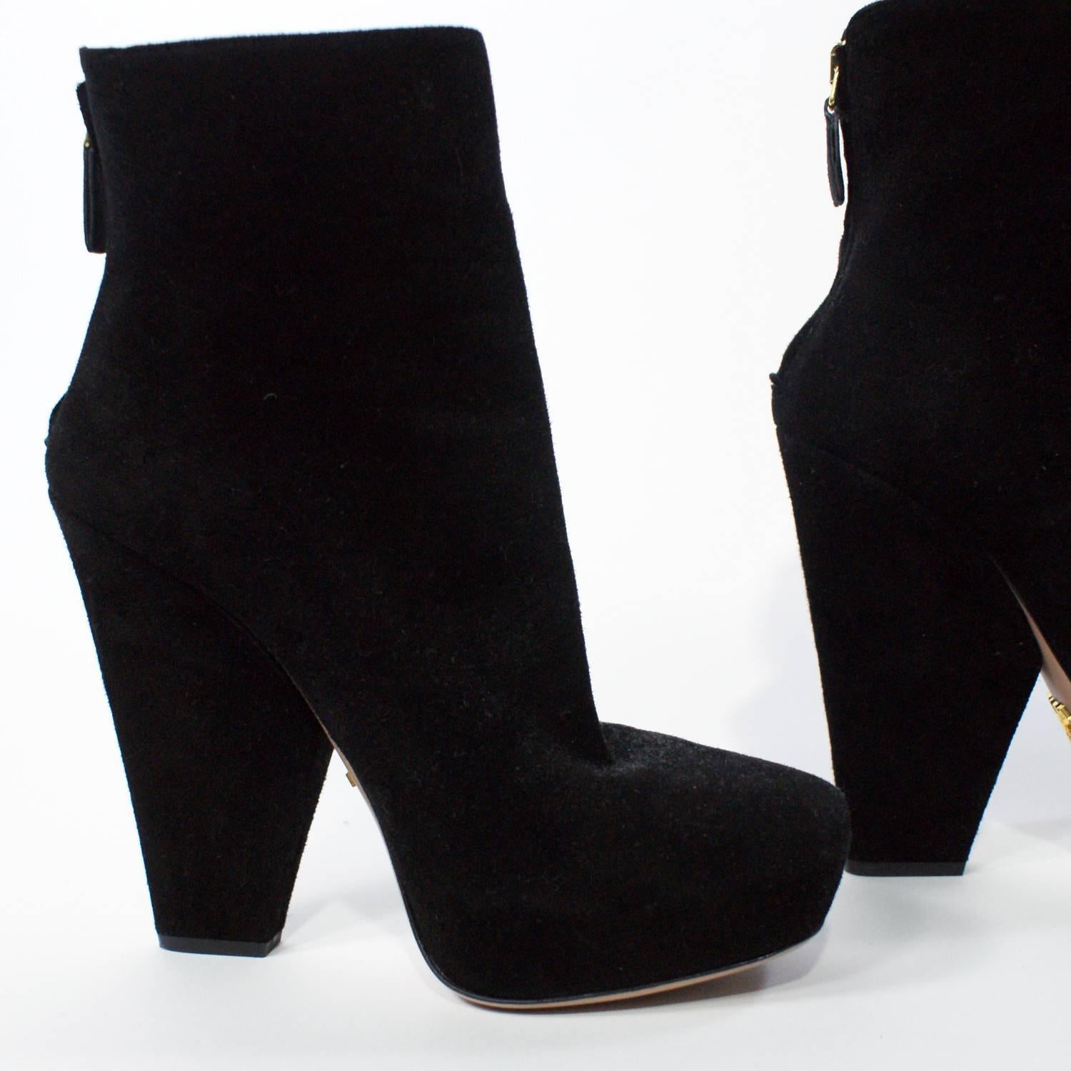 Women's Prada Black Suede Thick Heel Ankle Boots For Sale