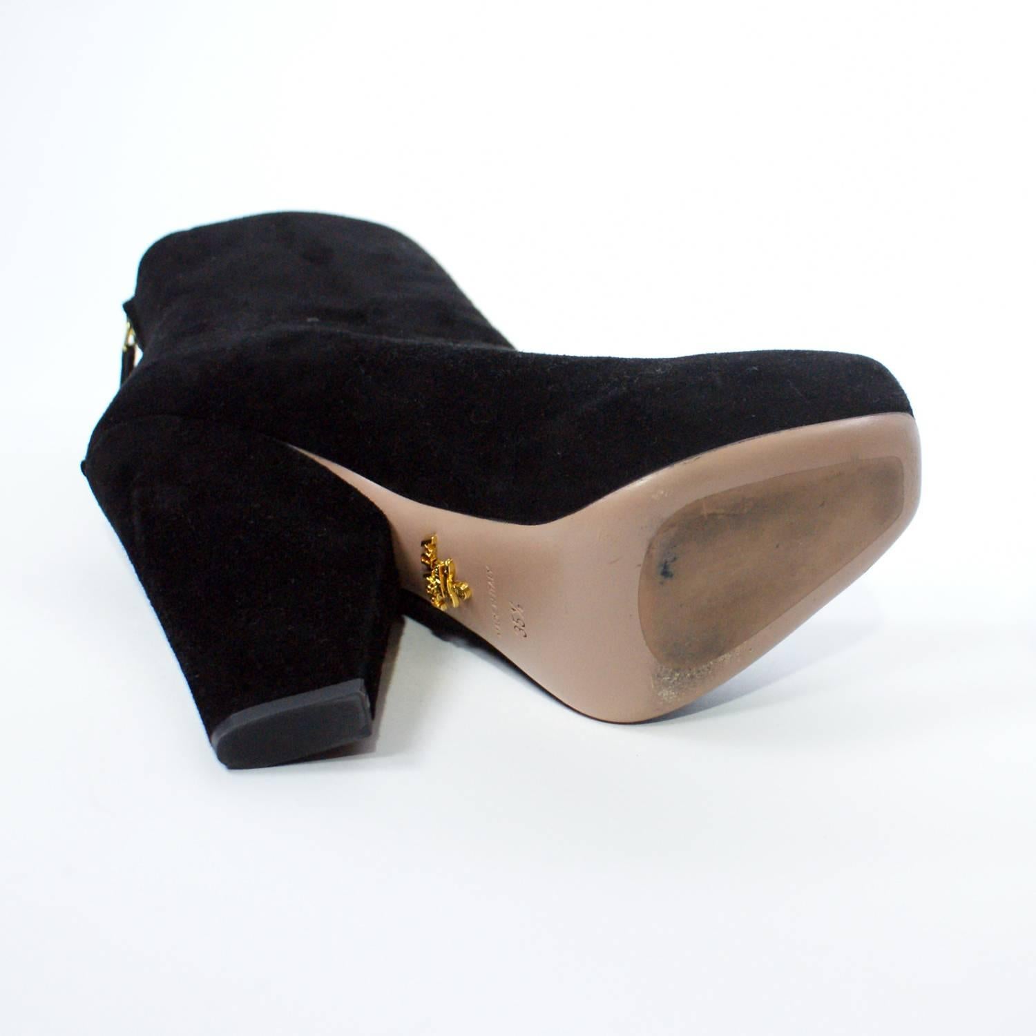 Prada Black Suede Thick Heel Ankle Boots For Sale 1
