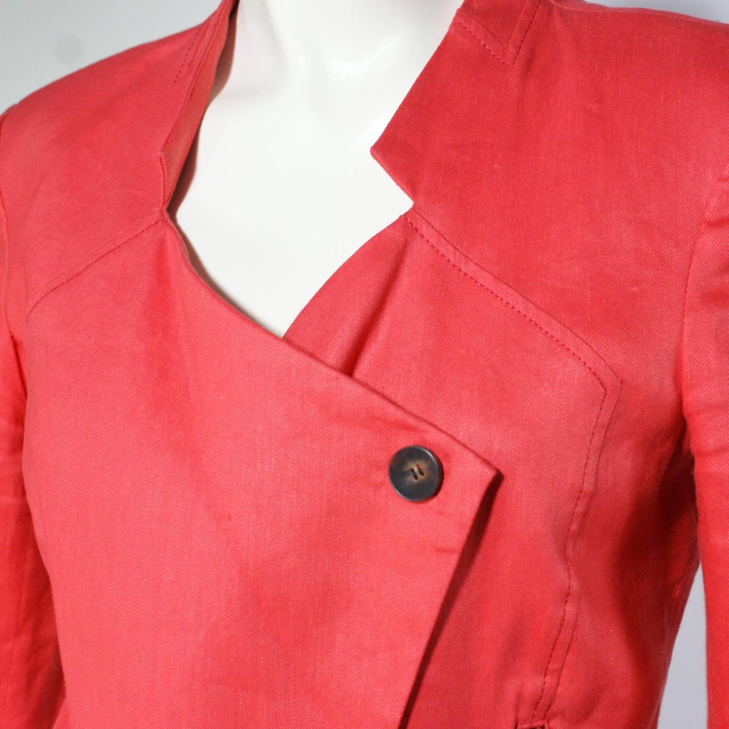 Helmuth Lange Coral Linen Blazer In Good Condition For Sale In Narberth, PA