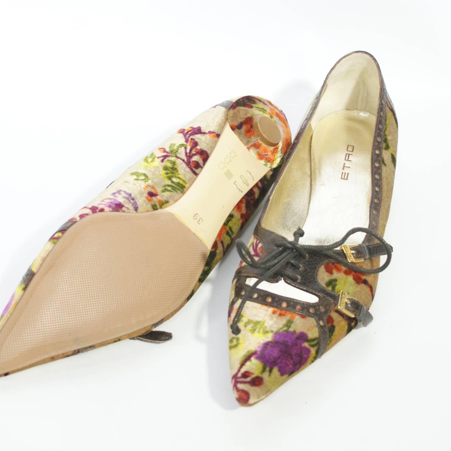 Etro Velvet Paisley Floral Design Kitten Heels at 1stdibs