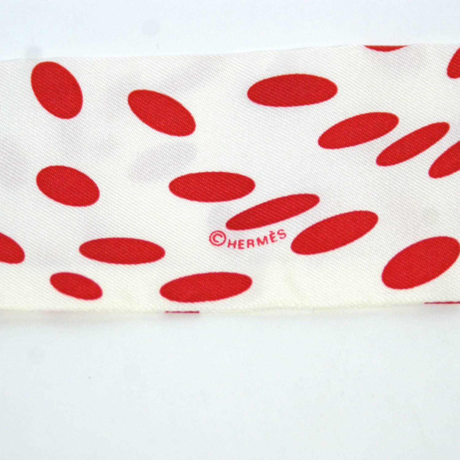 Gray Hermes Red and White Polka Dot Twilly Scarf 