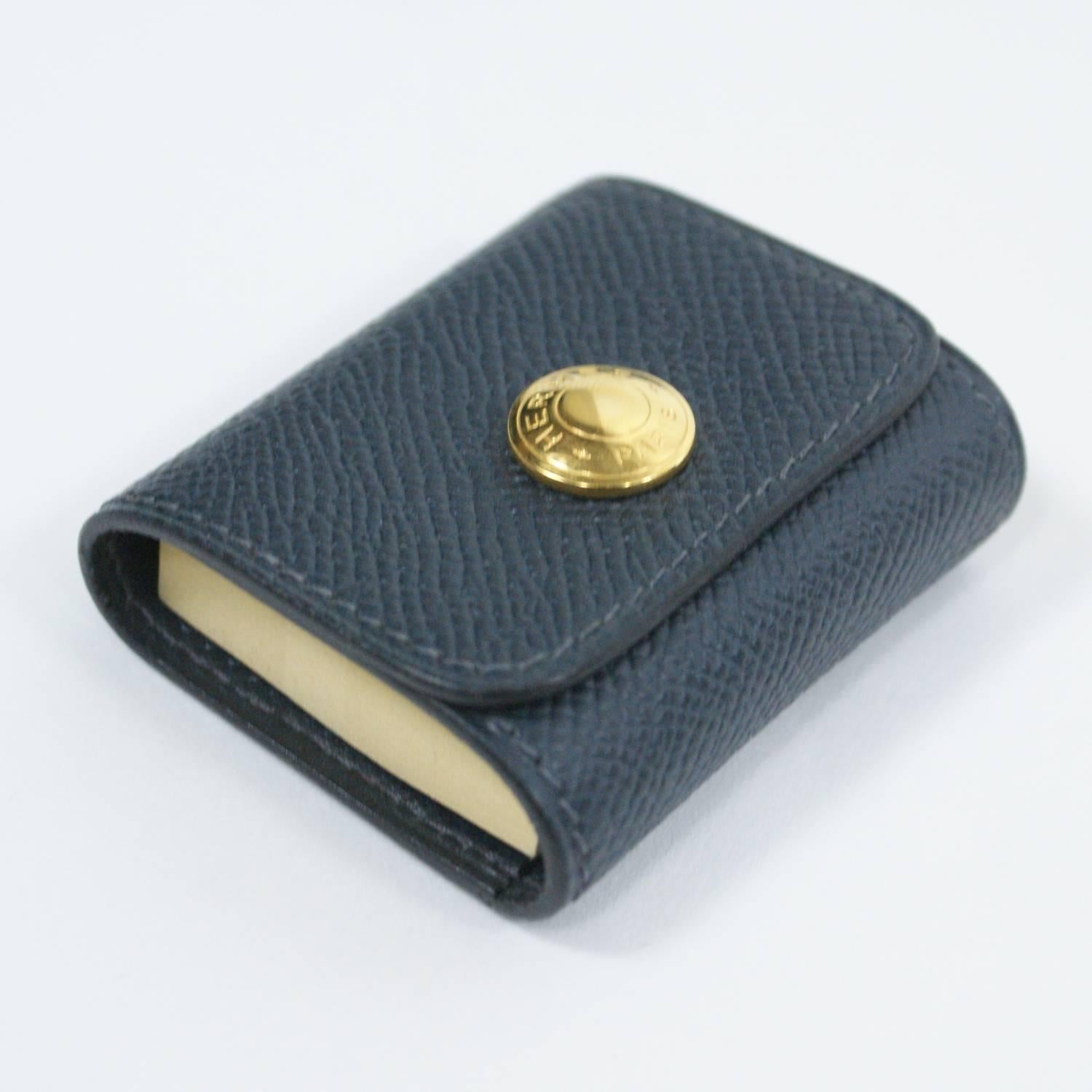 Hermes Blue Leather Mini Notebook Post It Case In Excellent Condition In Narberth, PA
