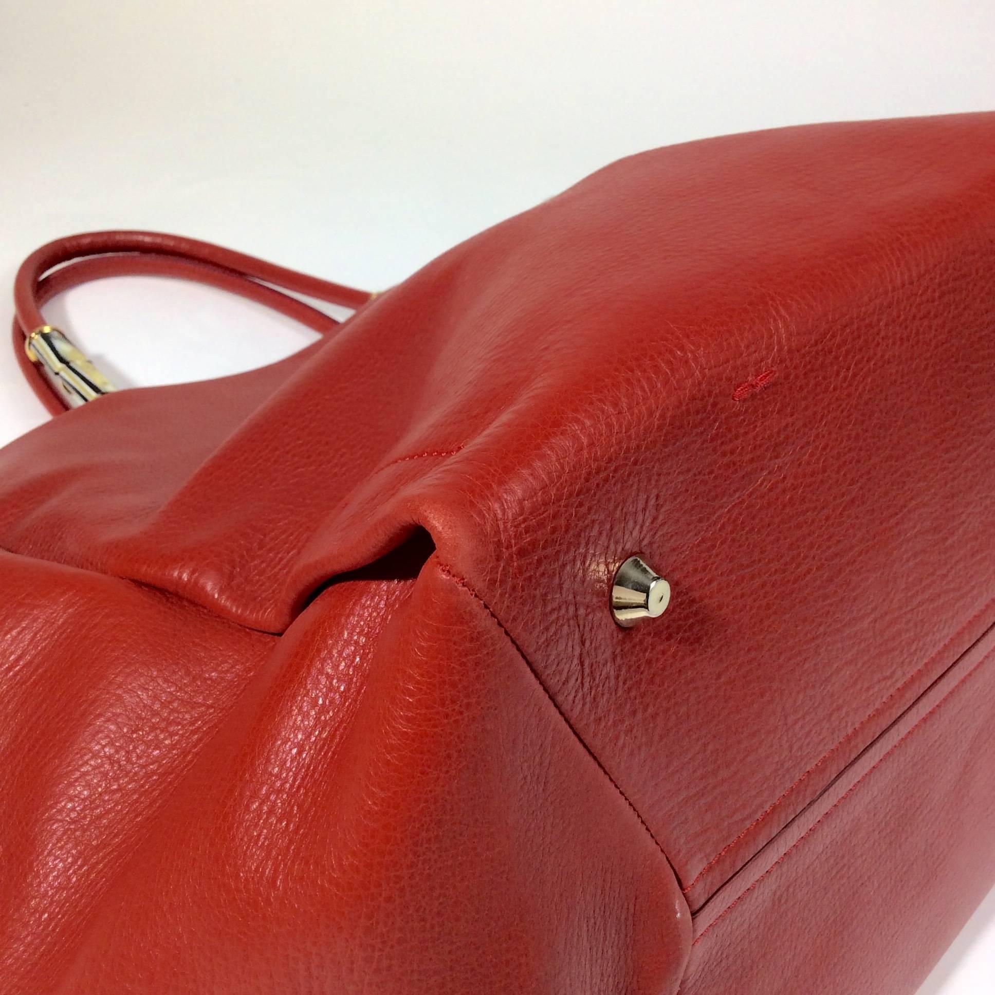 Lanvin Red Leather Tote with Gold Hardware For Sale 4