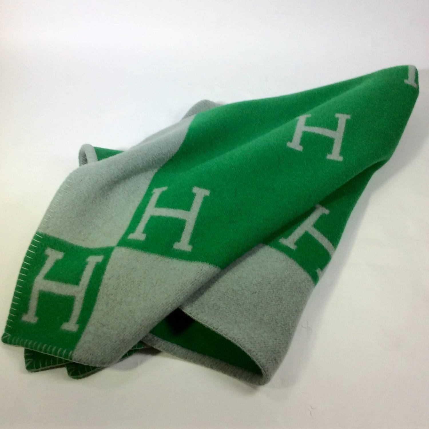 Hermes Green and Grey Wool Avalon Blanket at 1stdibs