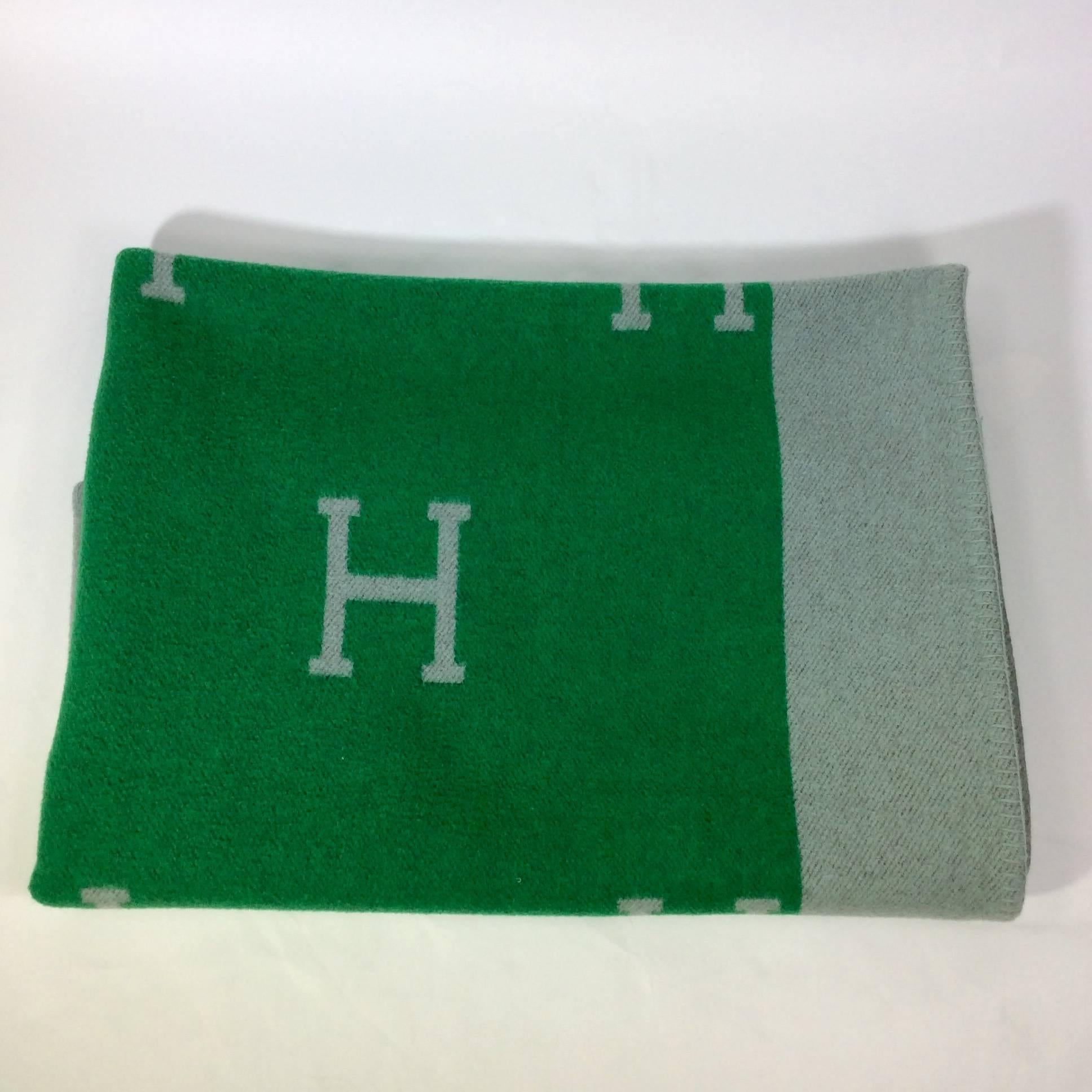Gray Hermes Green and Grey Wool Avalon Blanket