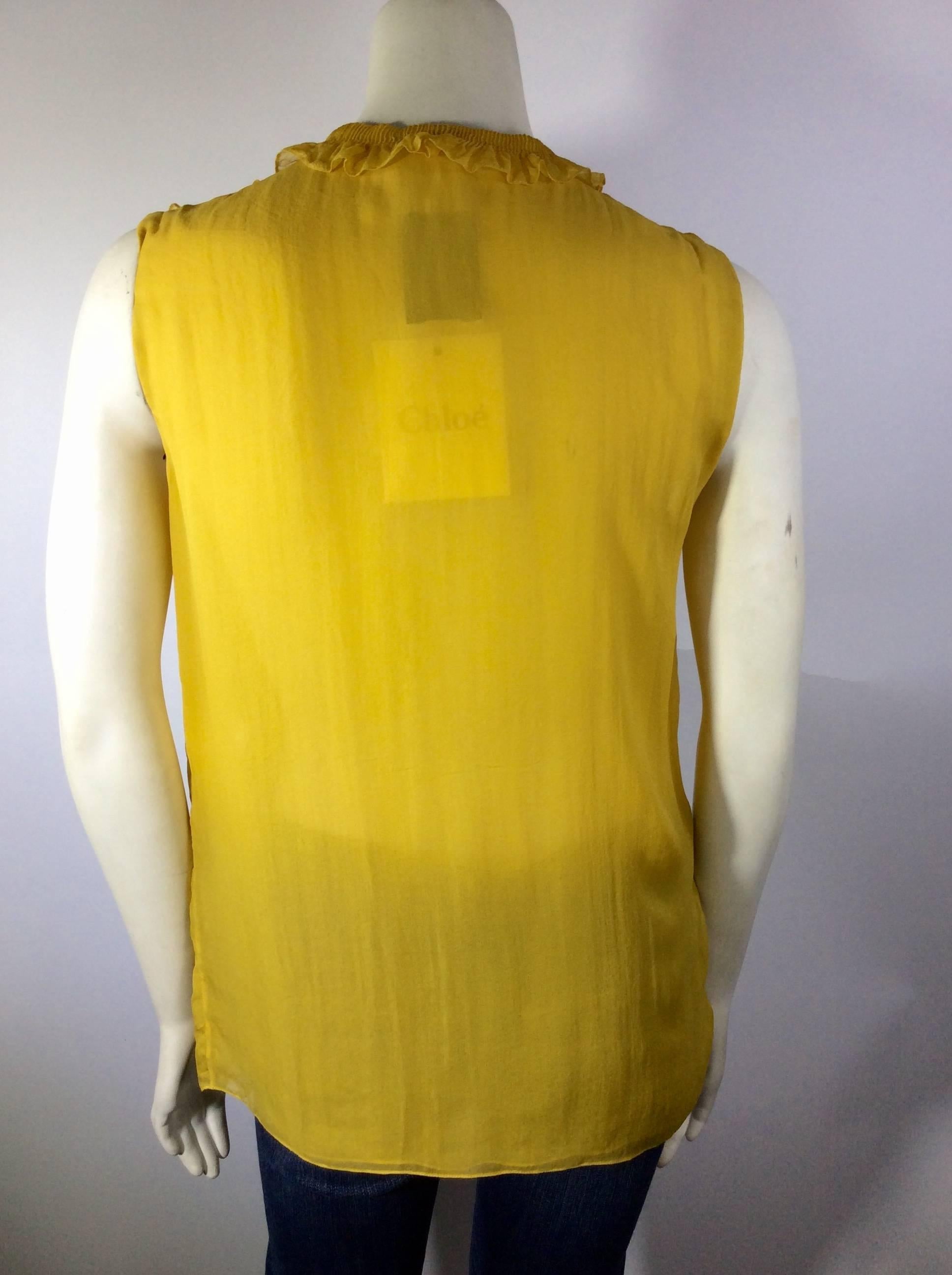 Chloe Mustard Ruffle Front Blouse In New Condition For Sale In Narberth, PA