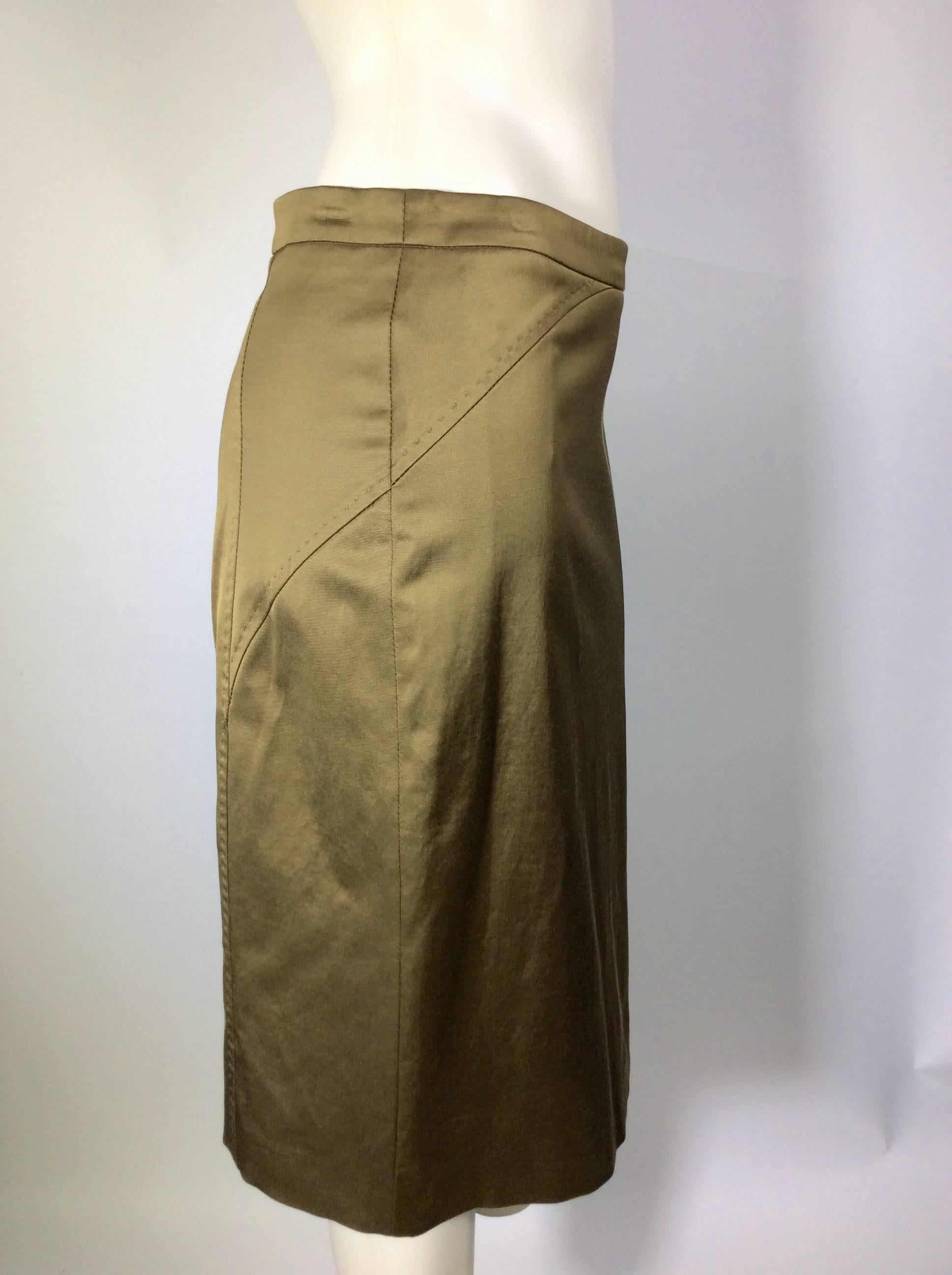 Brown Etro Gold/Olive Iridescent Pencil Skirt For Sale