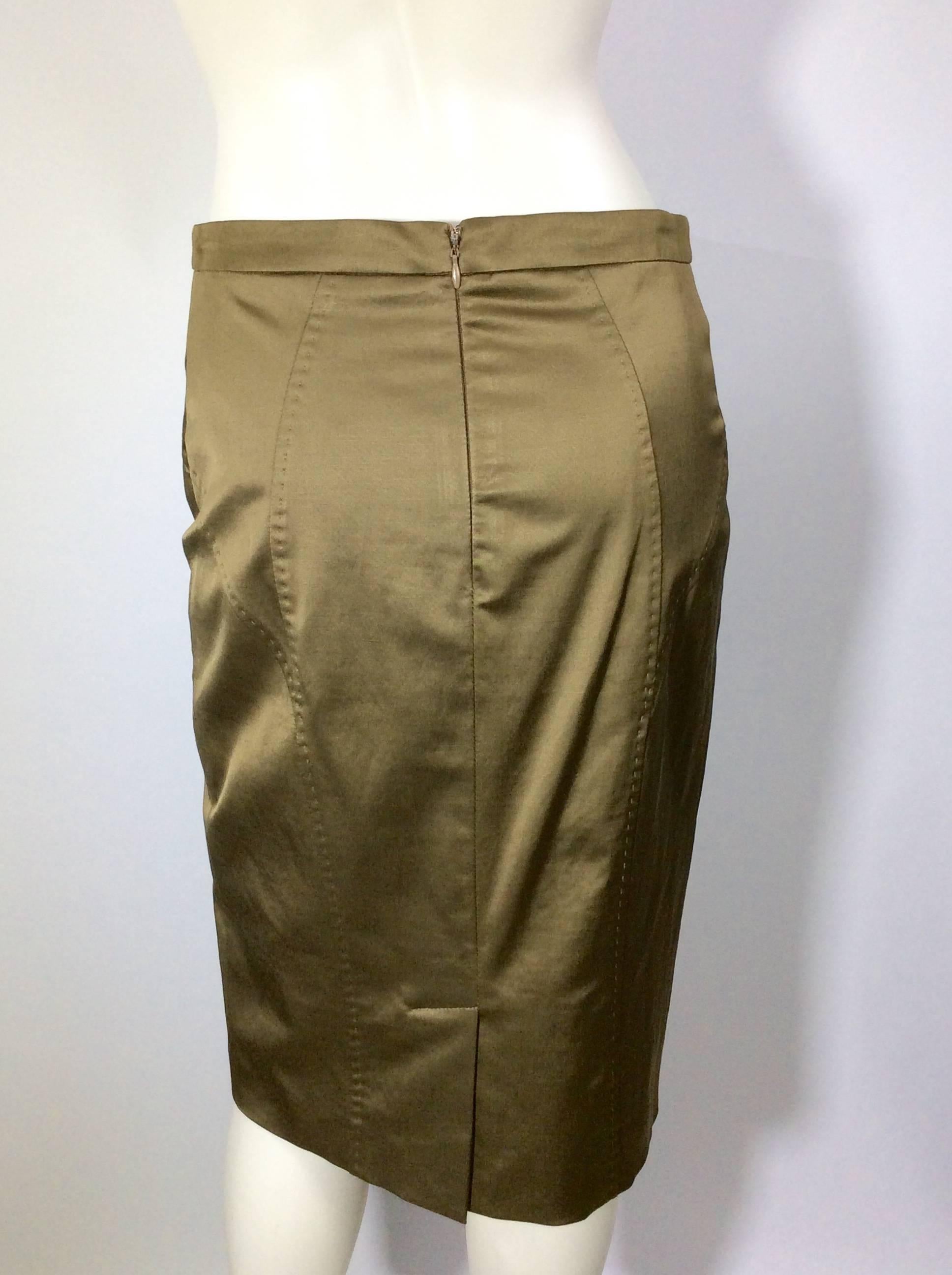 Etro Gold/Olive Iridescent Pencil Skirt In New Condition For Sale In Narberth, PA
