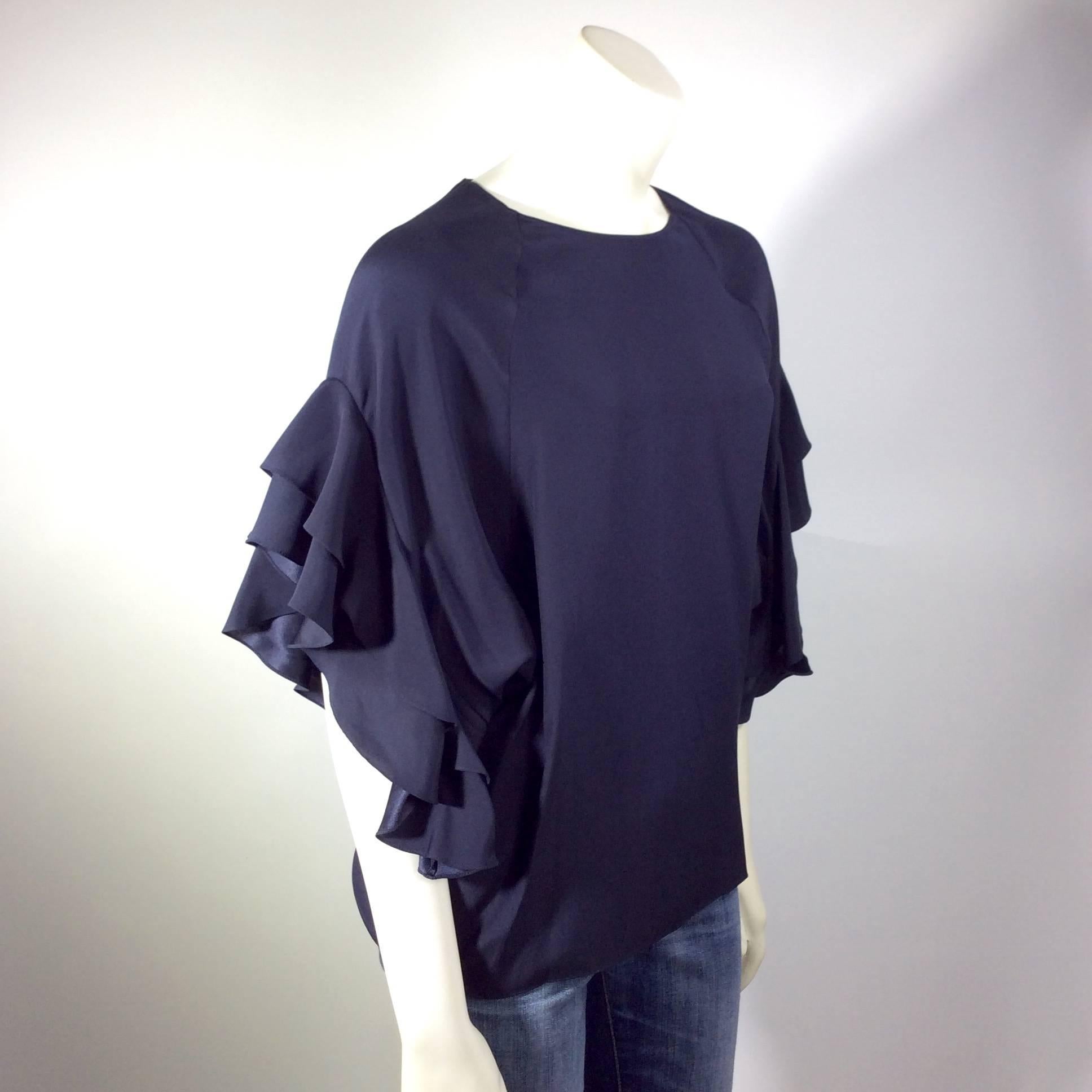 Black Chloe Navy Ruffled Sleeve Blouse For Sale