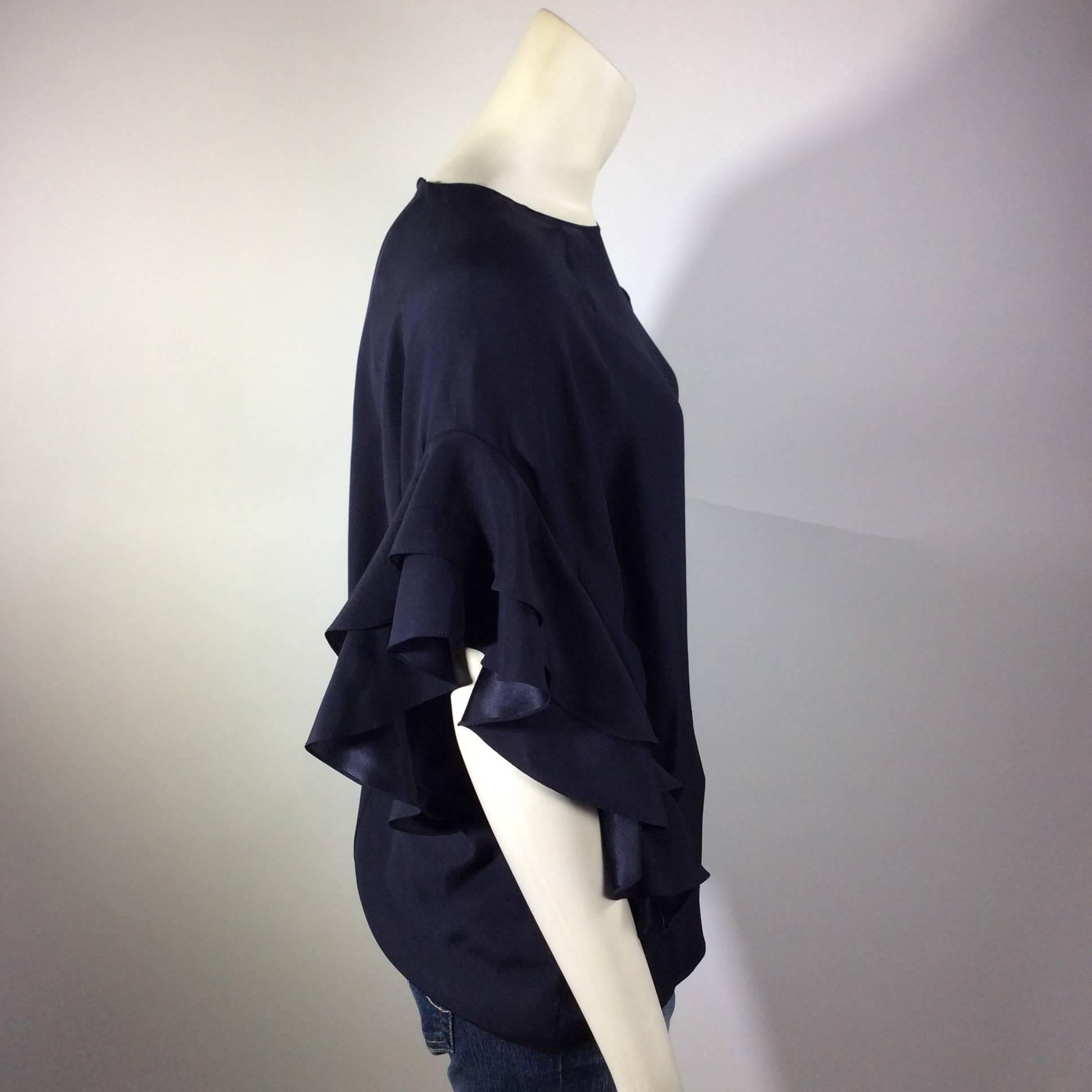 Chloe Navy Ruffled Sleeve Blouse In New Condition For Sale In Narberth, PA