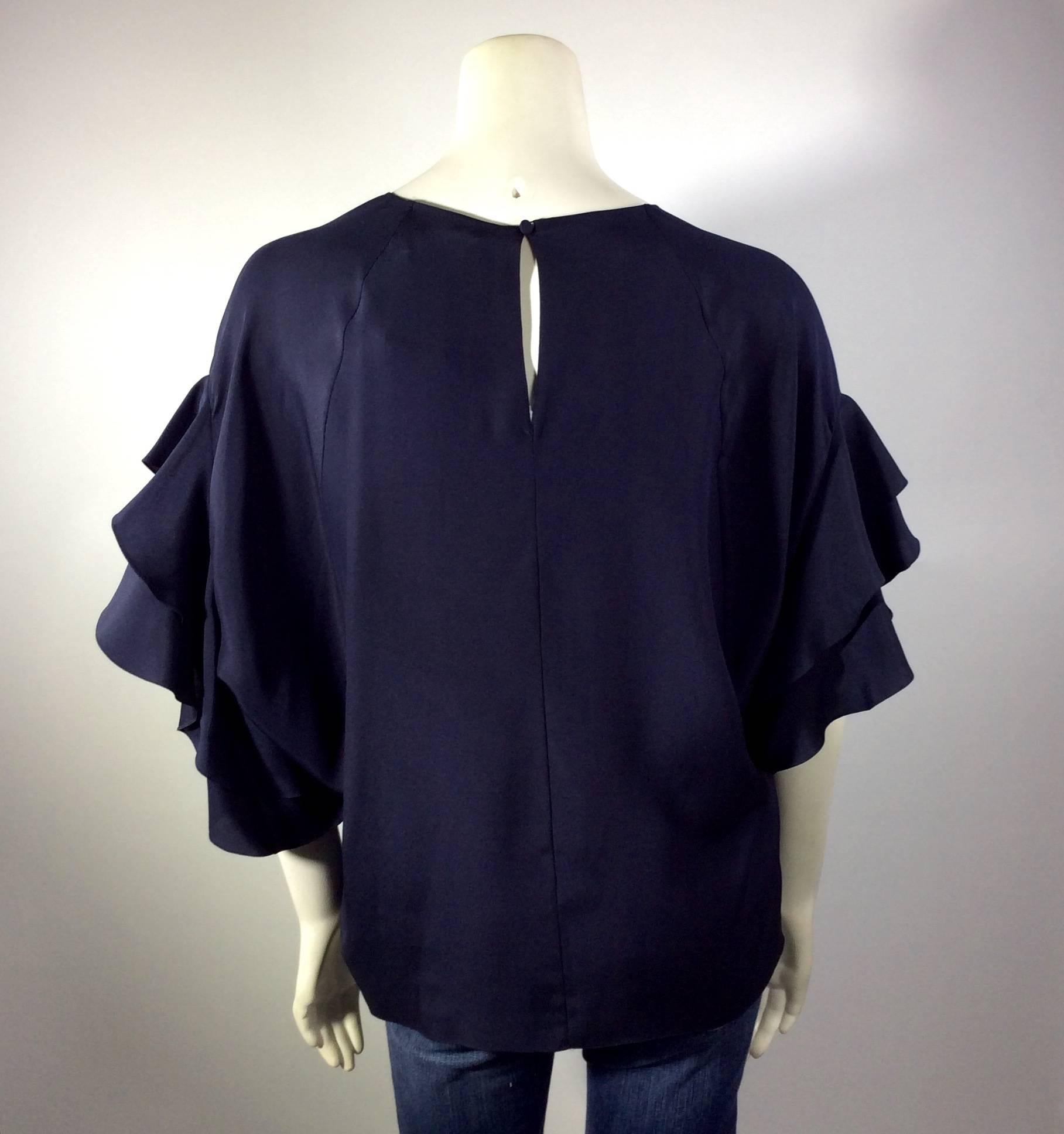 Women's Chloe Navy Ruffled Sleeve Blouse For Sale