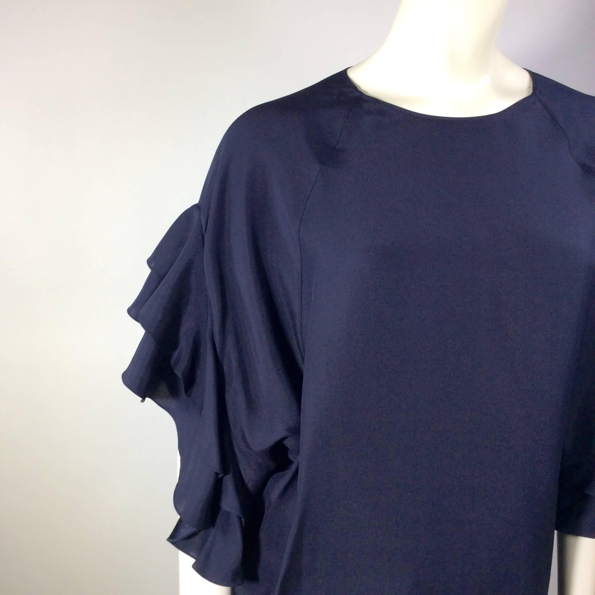 Chloe Navy Ruffled Sleeve Blouse For Sale 1