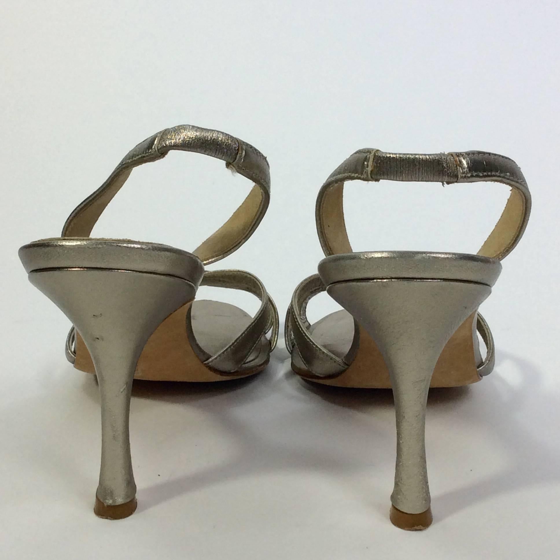 Manolo Blahnik Gold Strap Slingback Sandal In Excellent Condition For Sale In Narberth, PA