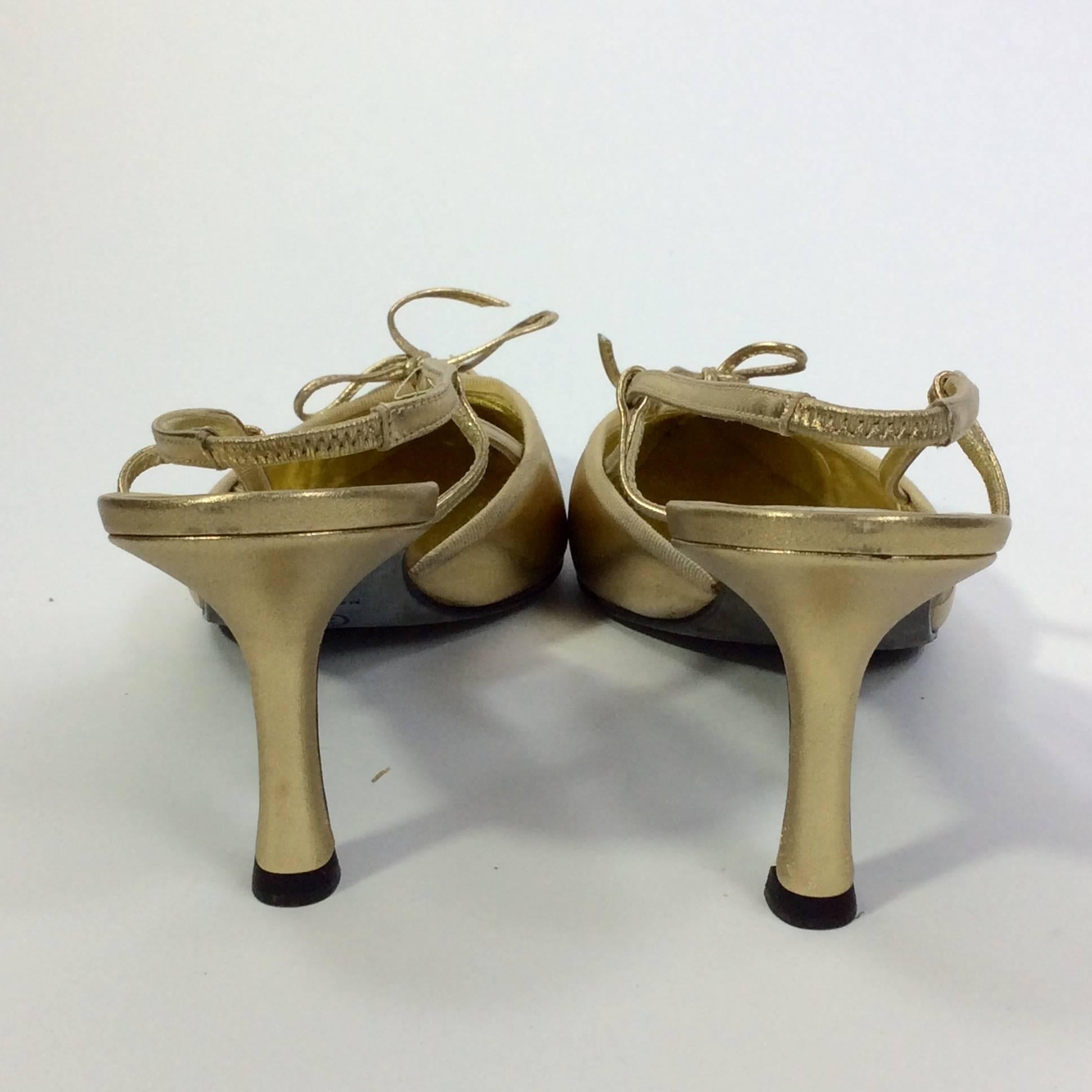 Chanel Gold and Black Slingback with Tie Detail In Excellent Condition For Sale In Narberth, PA