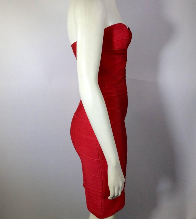Herve Leger Red Strapless Bandage Dress For Sale at 1stDibs | herve leger  strapless bandage dress, herve leger strapless gown