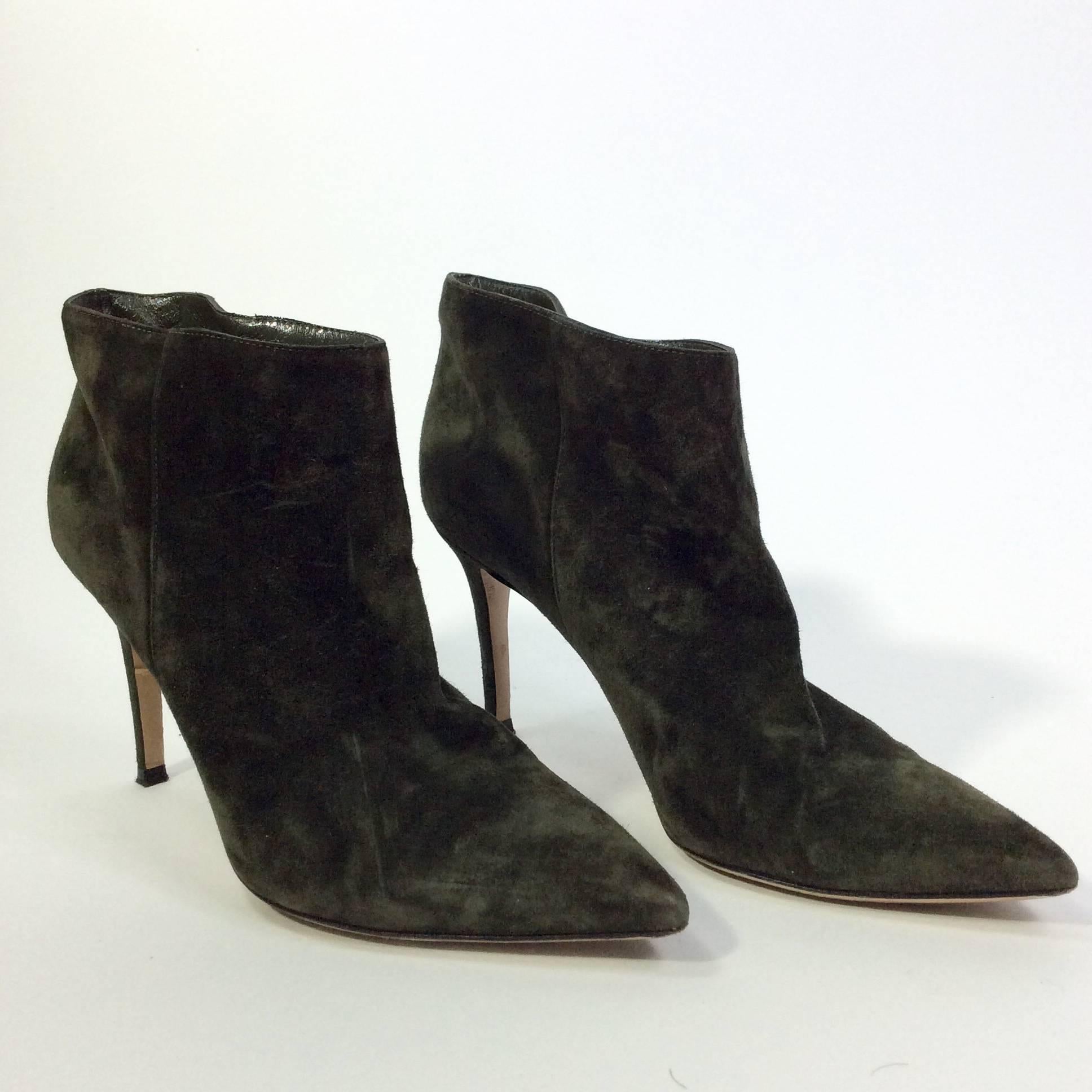 Gianvito Rossi Olive Suede Pointed Bootie 2