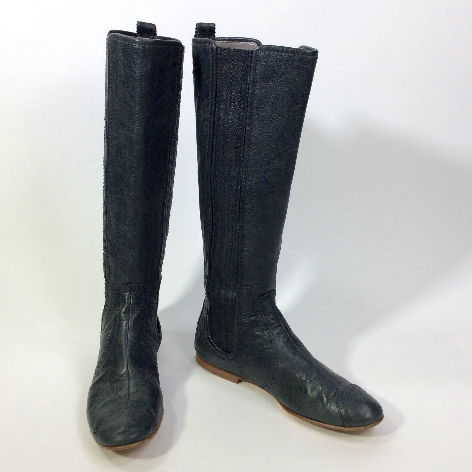 Balenciaga Knee High Blue Leather Boot In Excellent Condition In Narberth, PA