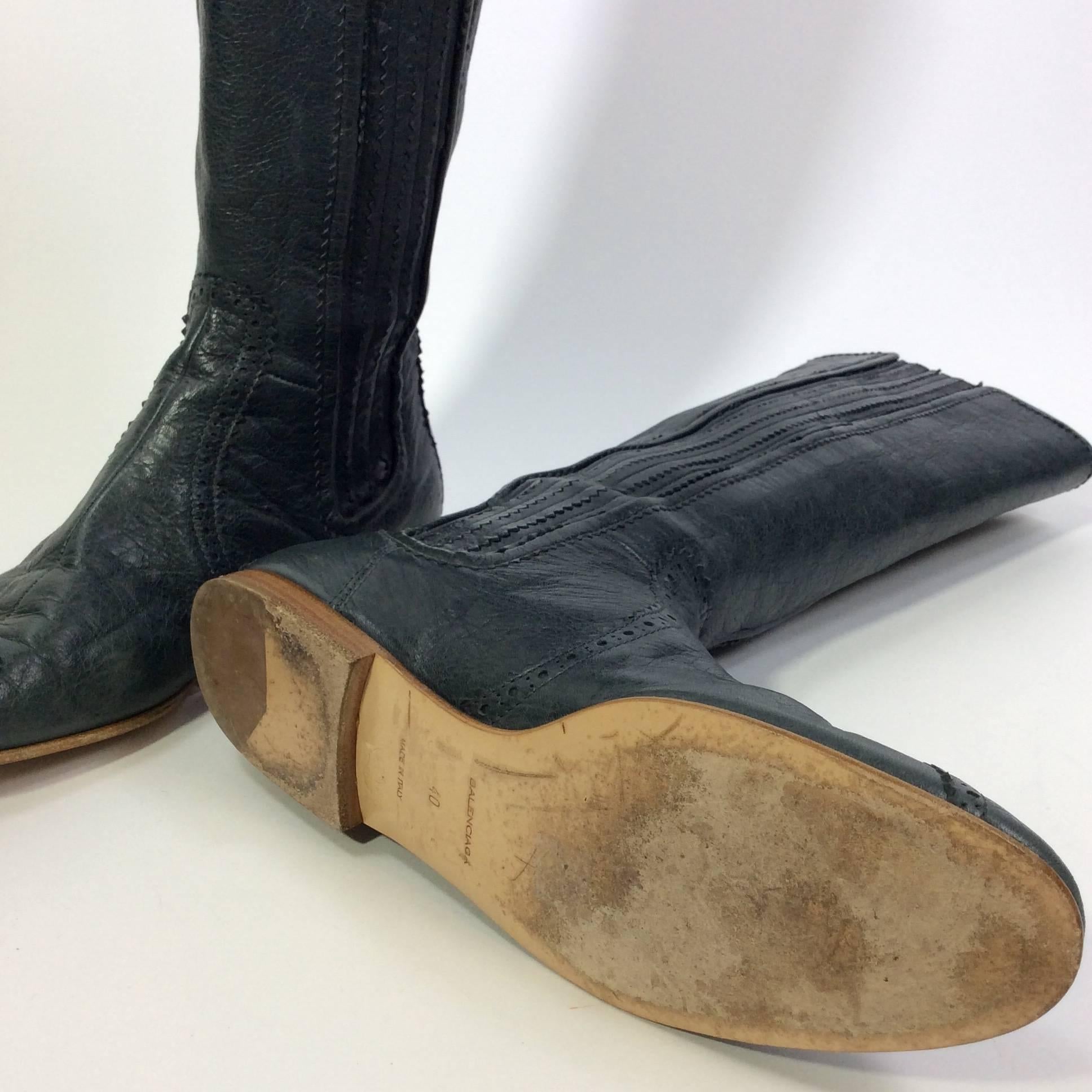 Women's Balenciaga Knee High Blue Leather Boot