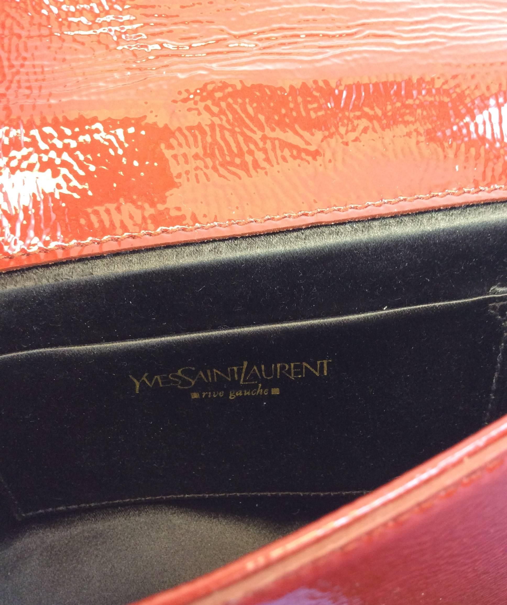 Yves Saint Laurent Rust Patent Leather Clutch In Excellent Condition For Sale In Narberth, PA