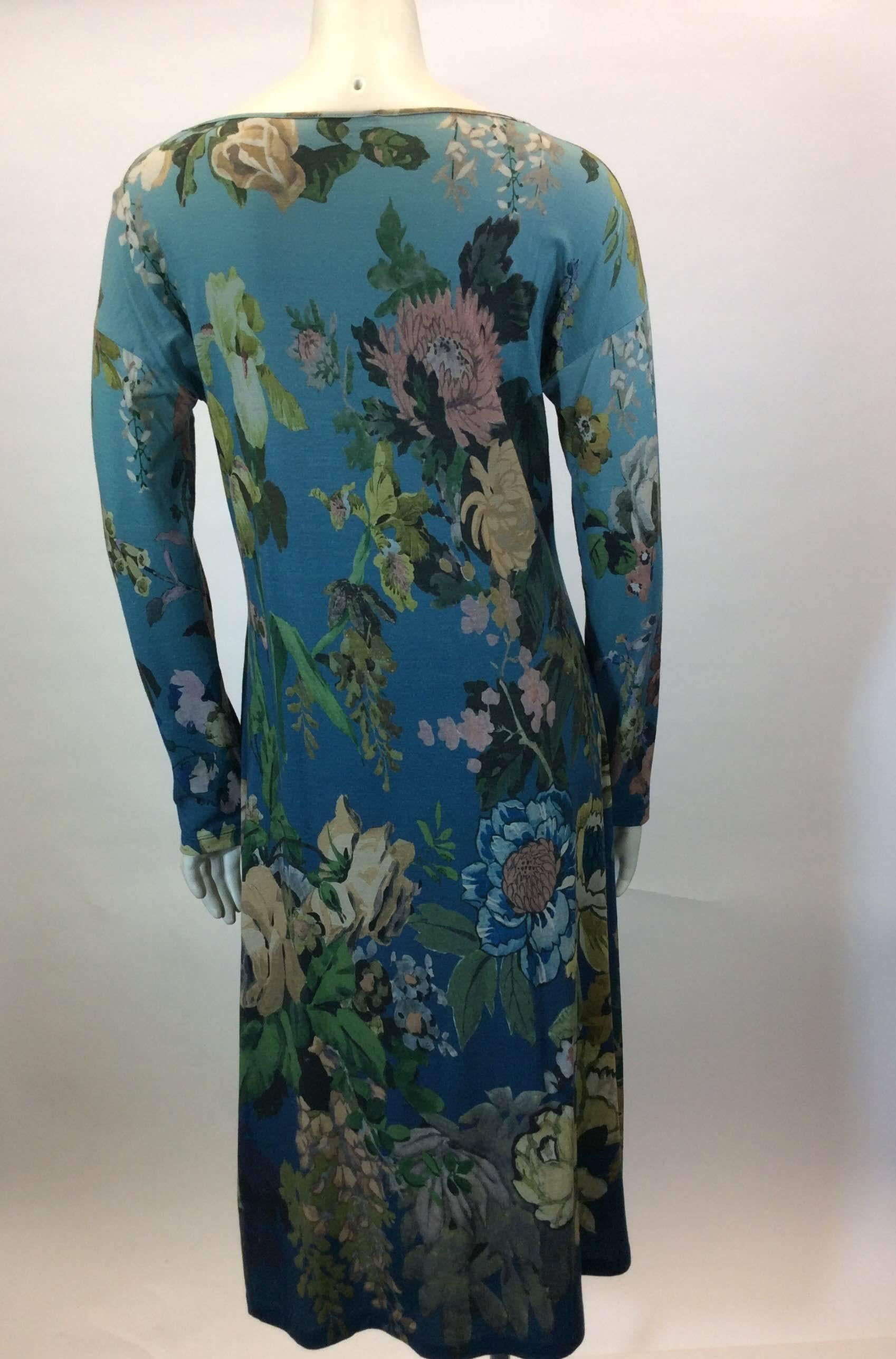 Etro Vintage Floral Print Midi Length Long Sleeve Shift Dress In Excellent Condition In Narberth, PA