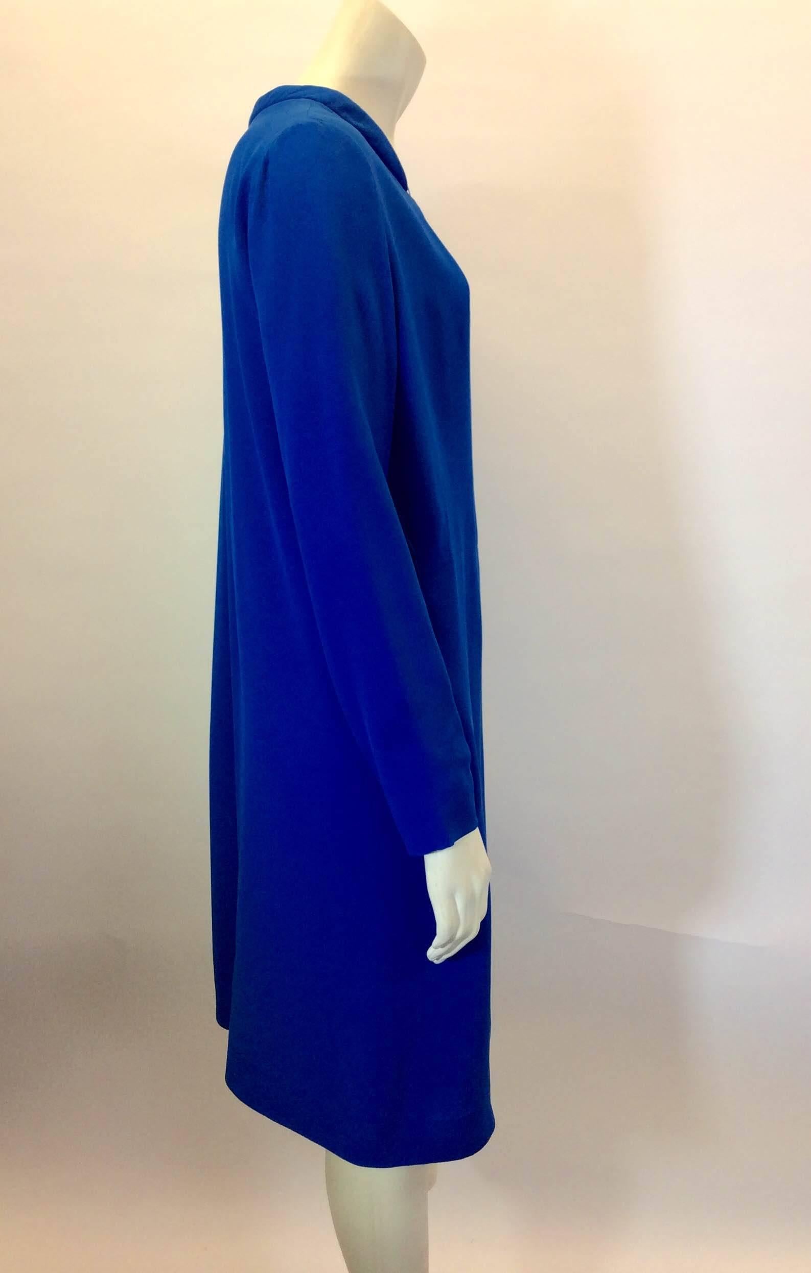 Chloe Royal Blue Silk Shift Cocktail Dress In Excellent Condition For Sale In Narberth, PA