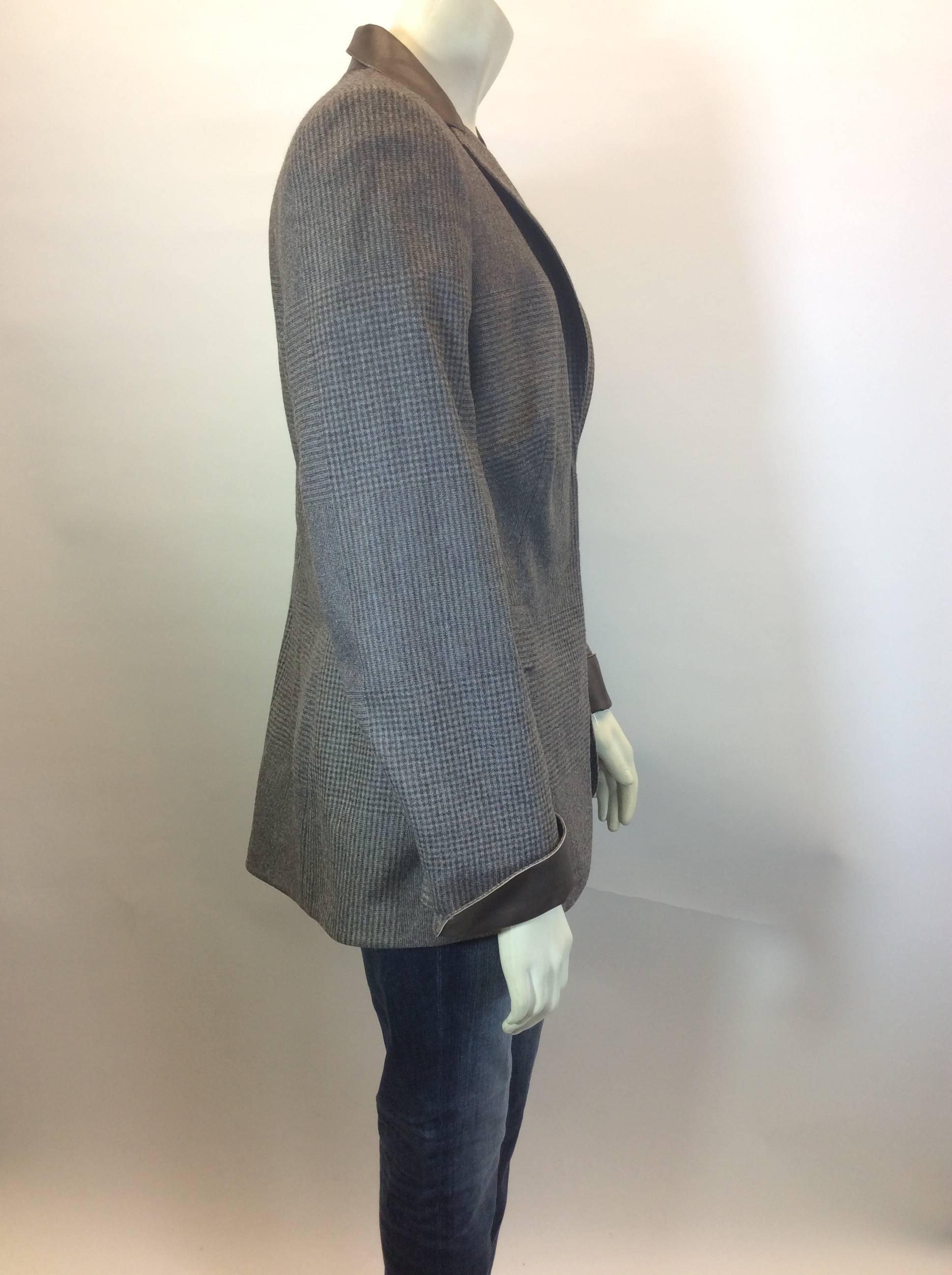 Gray Akris Brown/Grey Wool Plaid Jacket For Sale