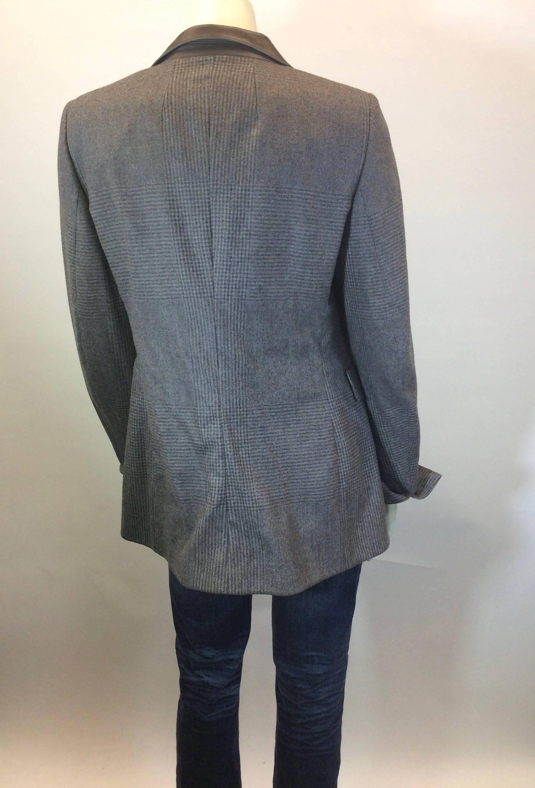 Akris Brown/Grey Wool Plaid Jacket In Excellent Condition For Sale In Narberth, PA