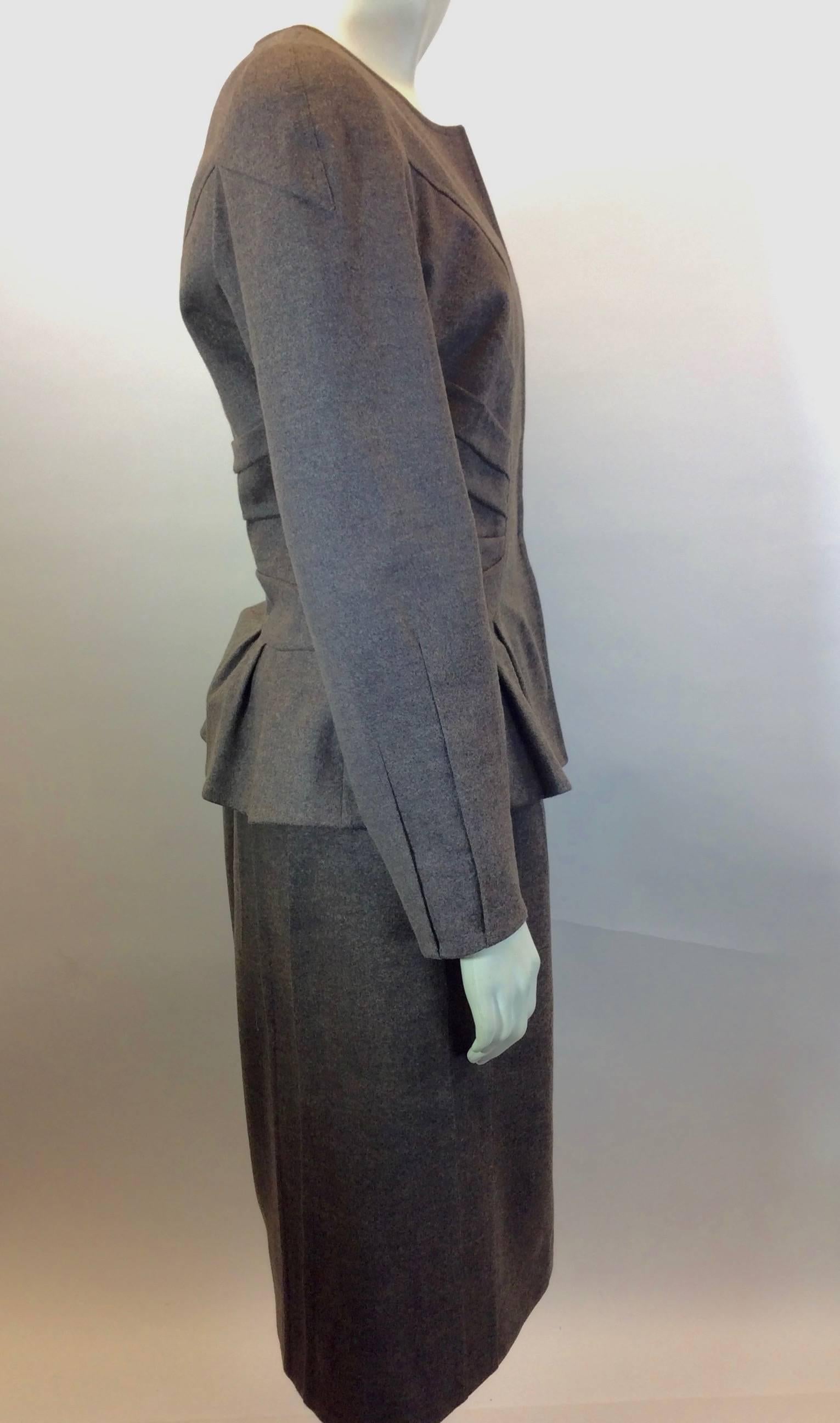 Black Oscar De La Renta Brown Wool Two Piece Skirt Suit