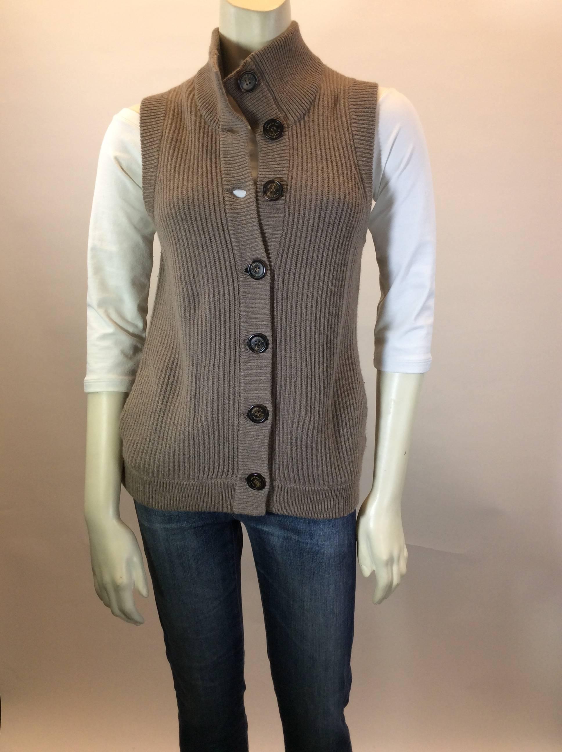 Brunello Cucinelli Light Brown Cashmere Sweater Vest 1
