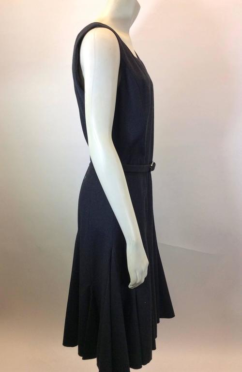 Oscar De La Renta Dark Grey Wool Belted Dress For Sale at 1stDibs