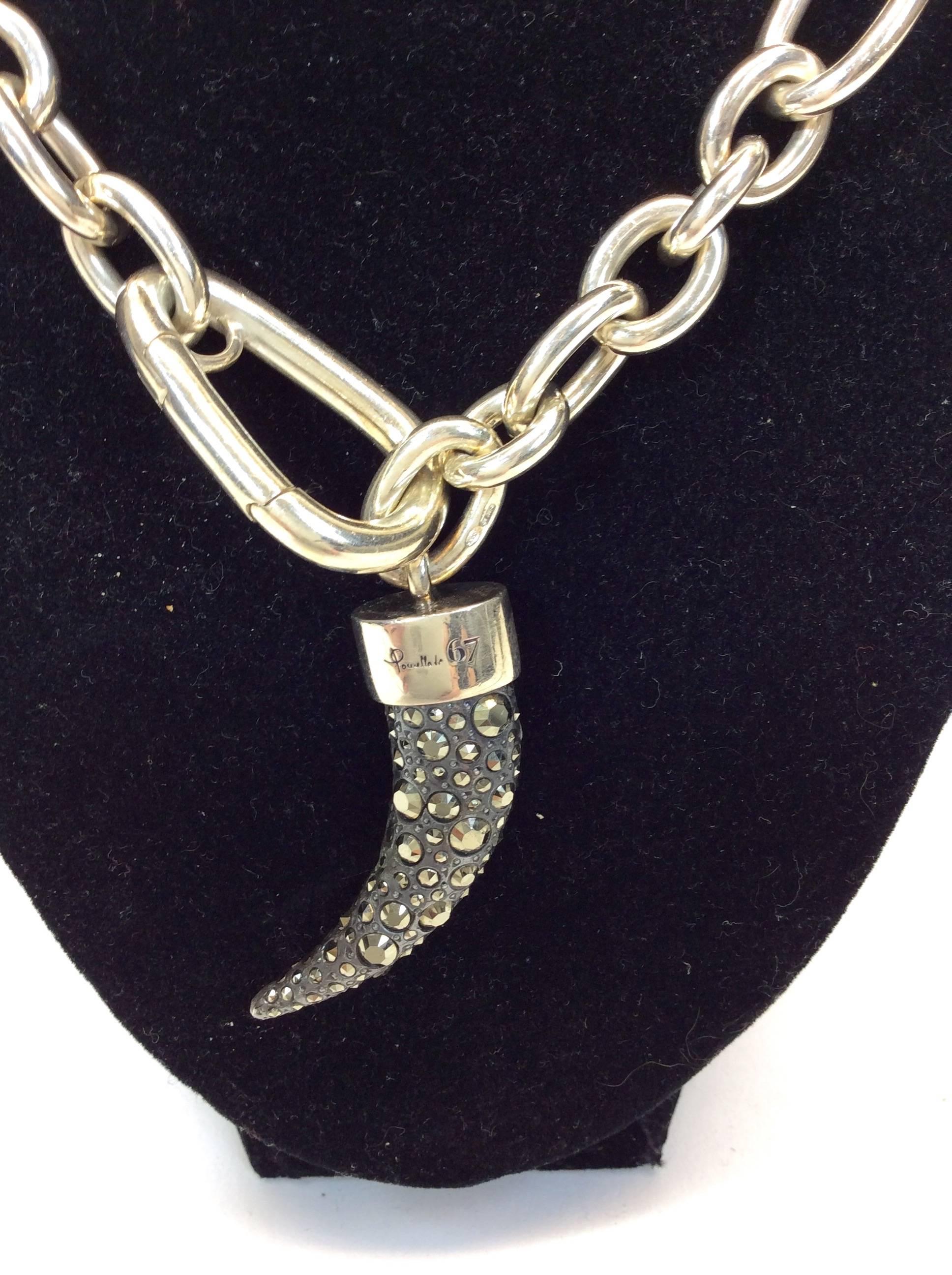 Pomellato 67 Marcasite Horn pendant necklace In Excellent Condition In Narberth, PA