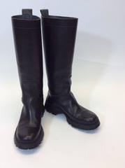 Prada Black Leather Knee High Outdoor Boots