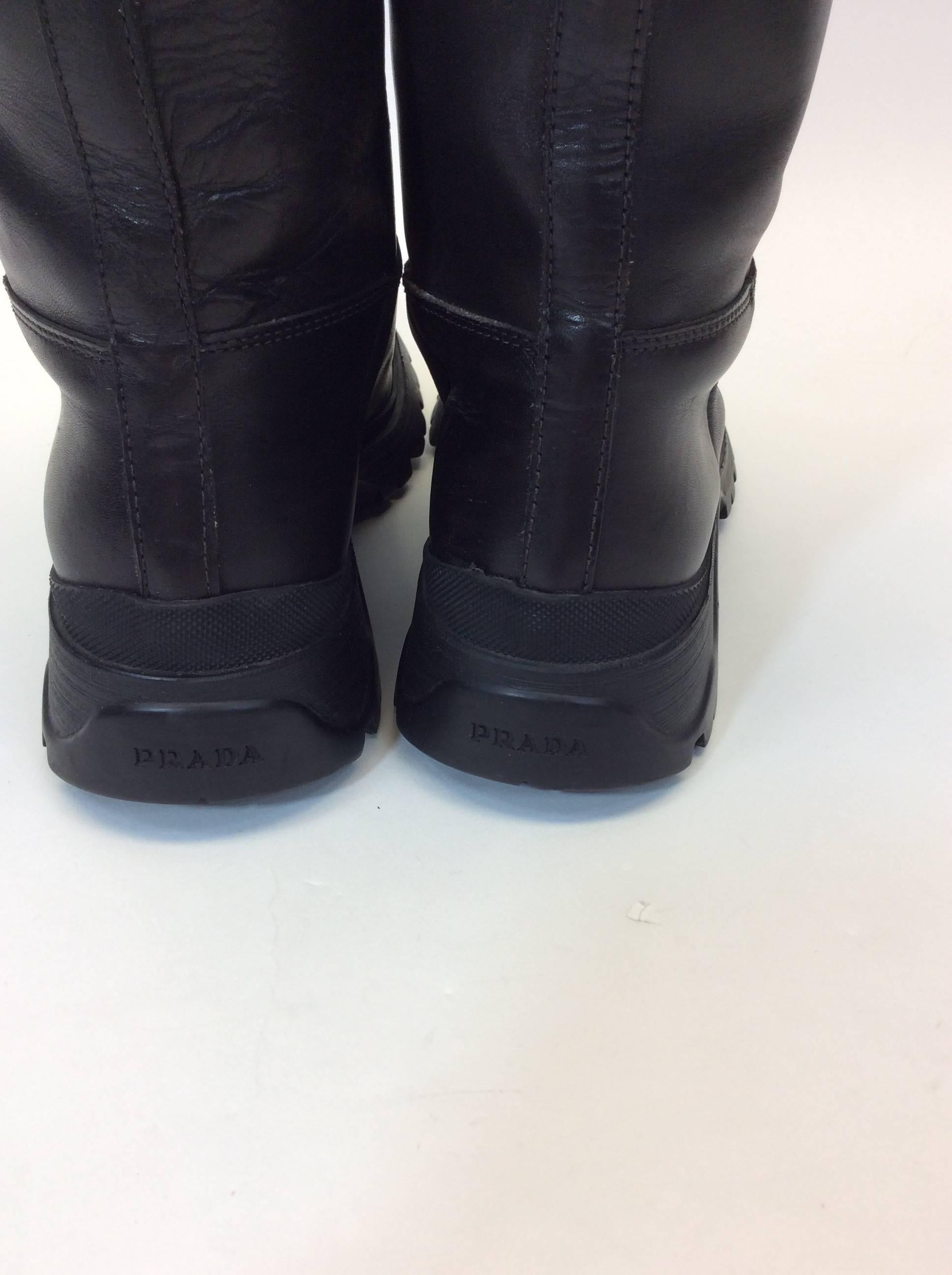 Prada Black Leather Knee High Outdoor Boots 3