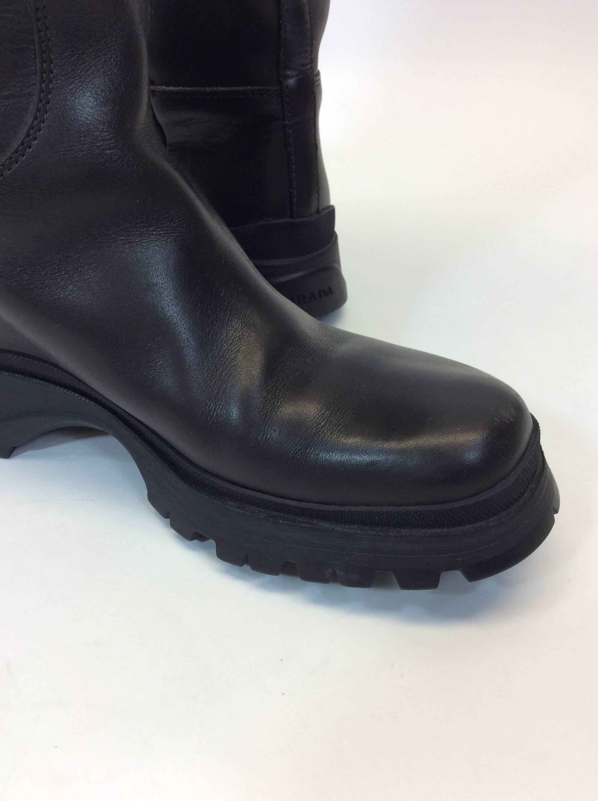 Prada Black Leather Knee High Outdoor Boots 2