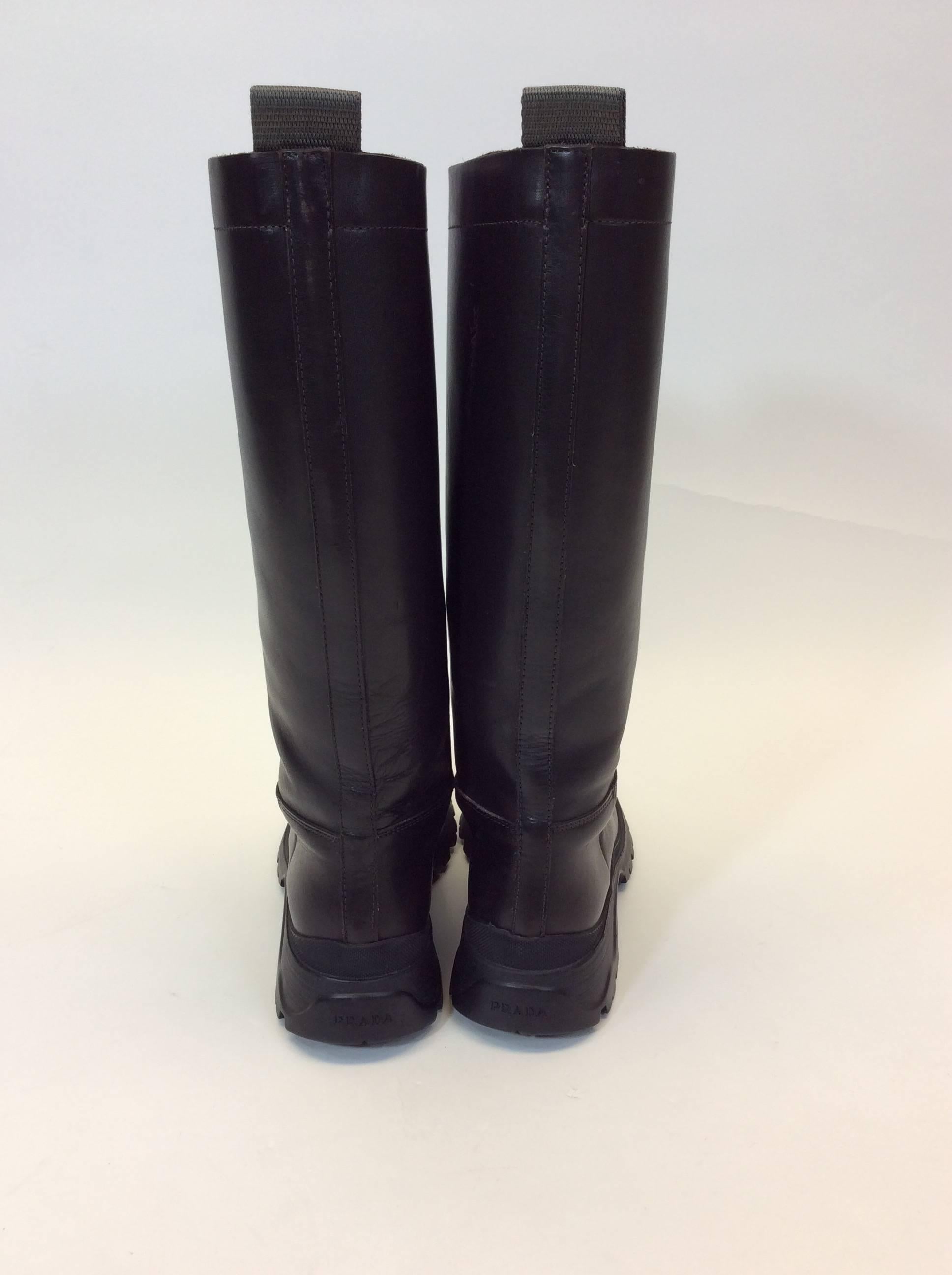 Women's Prada Black Leather Knee High Outdoor Boots