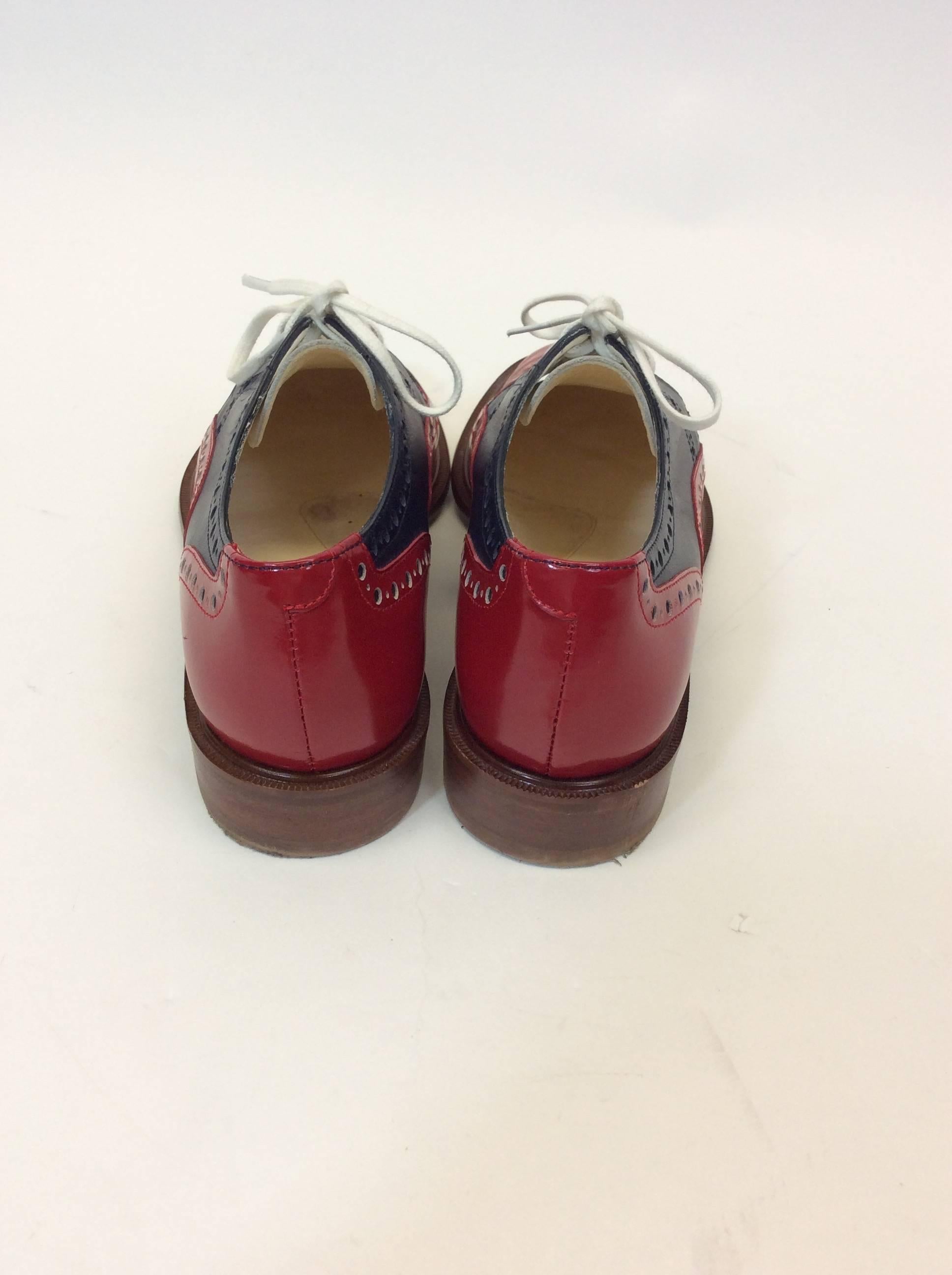 Robert Clergerie Red, White & Blue Leather Oxford Shoe In Excellent Condition In Narberth, PA