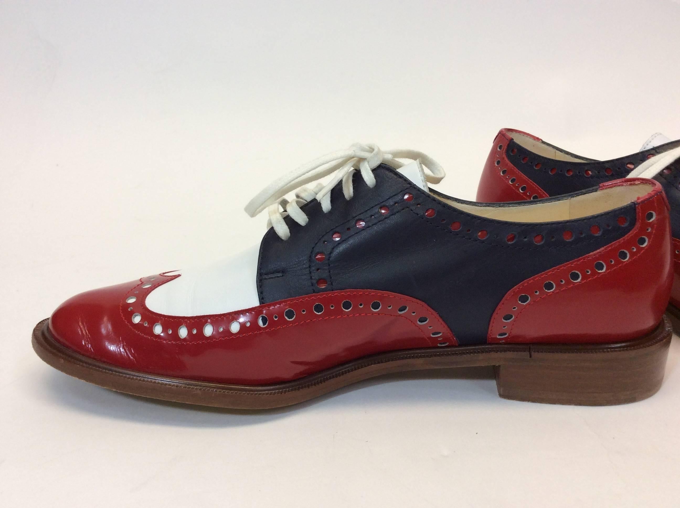 Women's Robert Clergerie Red, White & Blue Leather Oxford Shoe