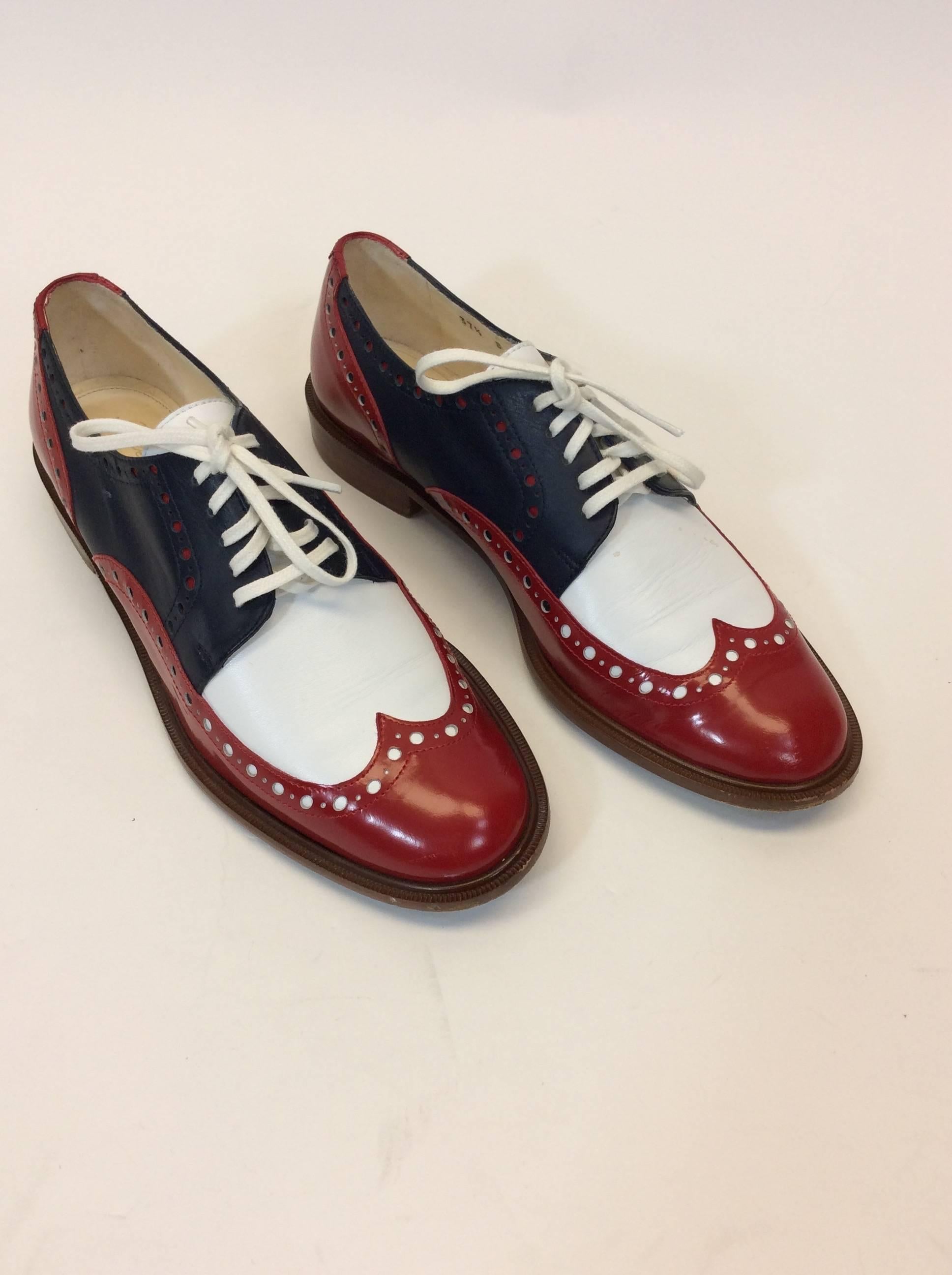 Brown Robert Clergerie Red, White & Blue Leather Oxford Shoe