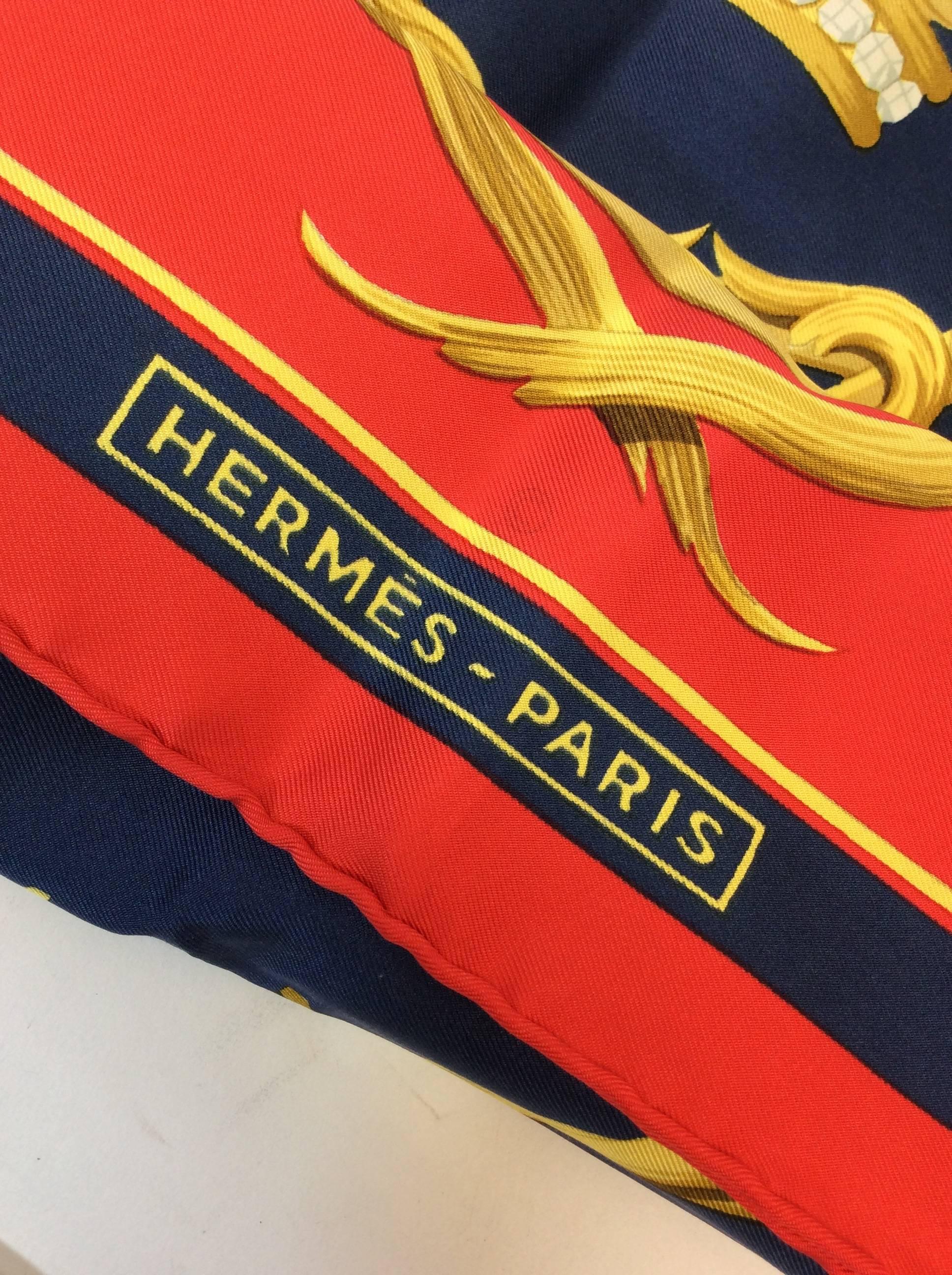 Hermes Red Silk Crowns Scarf In Excellent Condition In Narberth, PA