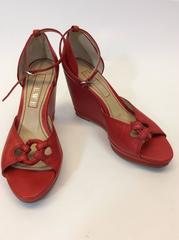 Loewe Red Leather Open Toe Wedges  Red Leather