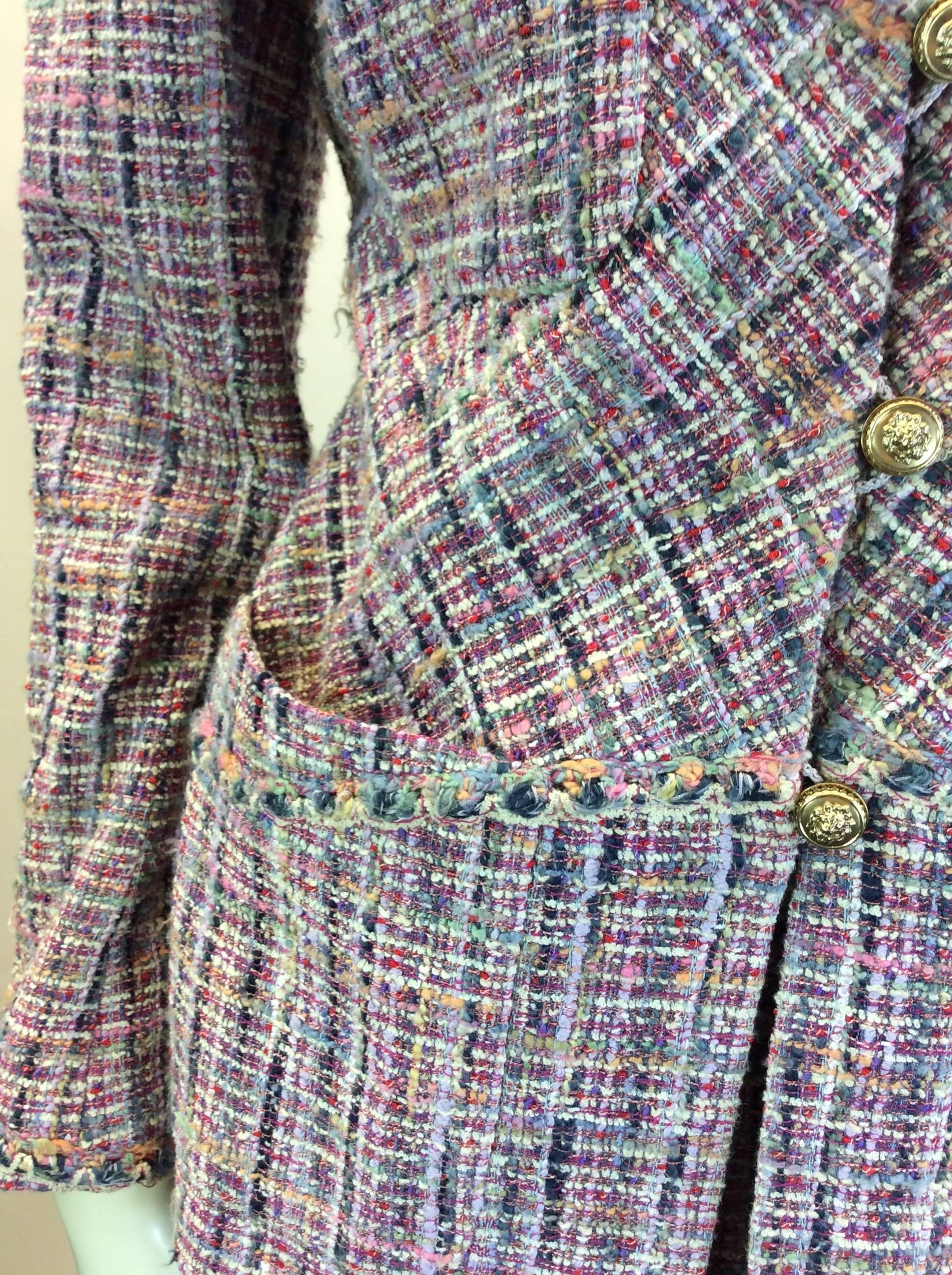 Chanel 2 Piece Pink Multi Colored Tweed Skirt Suit In Excellent Condition In Narberth, PA