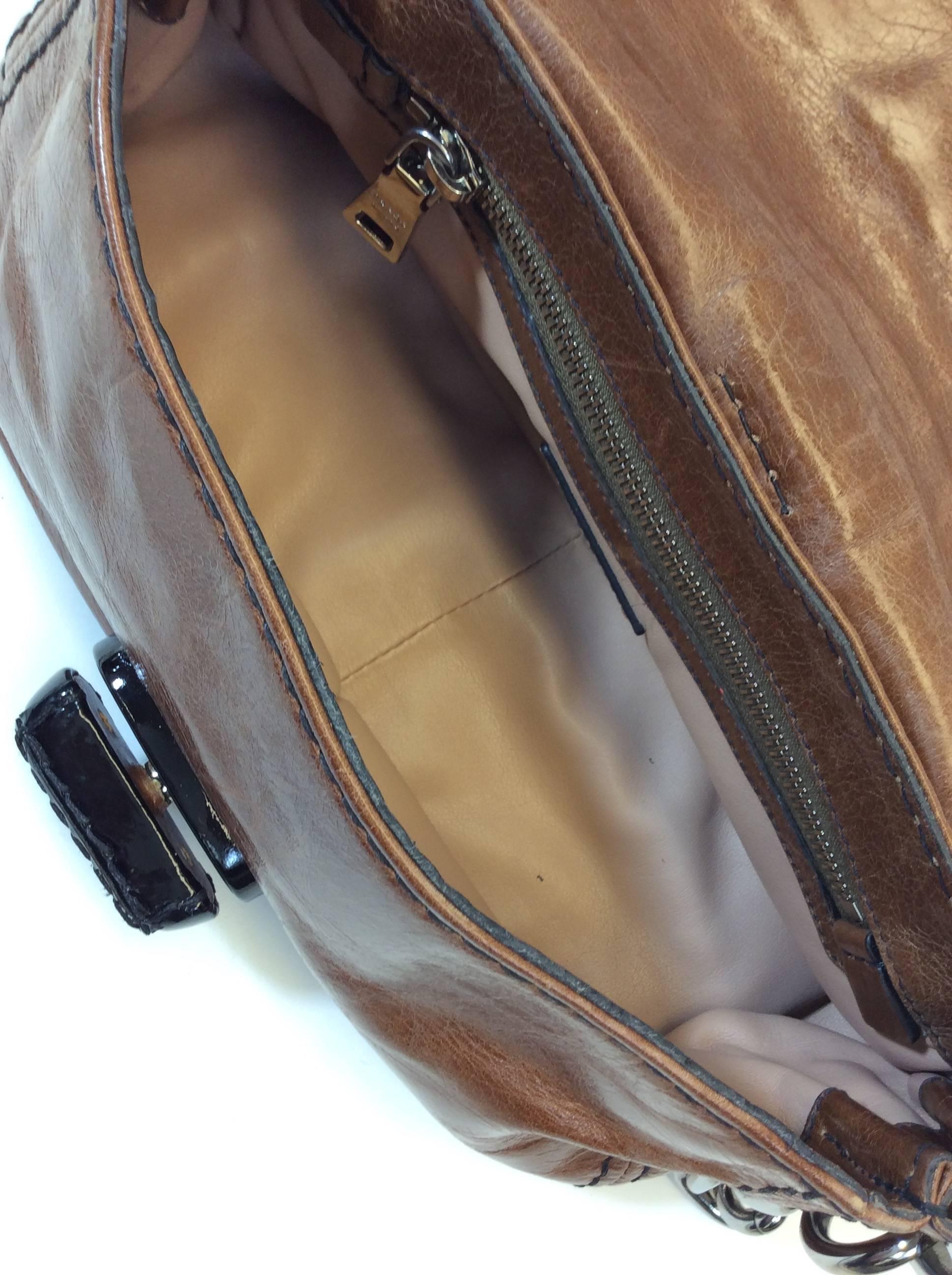 Prada Brown and Black Leather Handbag 5