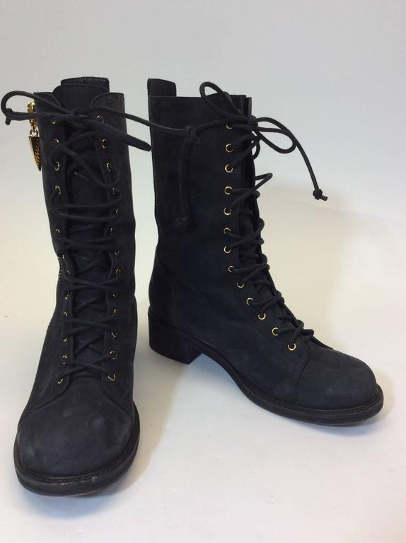 Zanetti Black Suede Combat Boots For Sale at 1stDibs