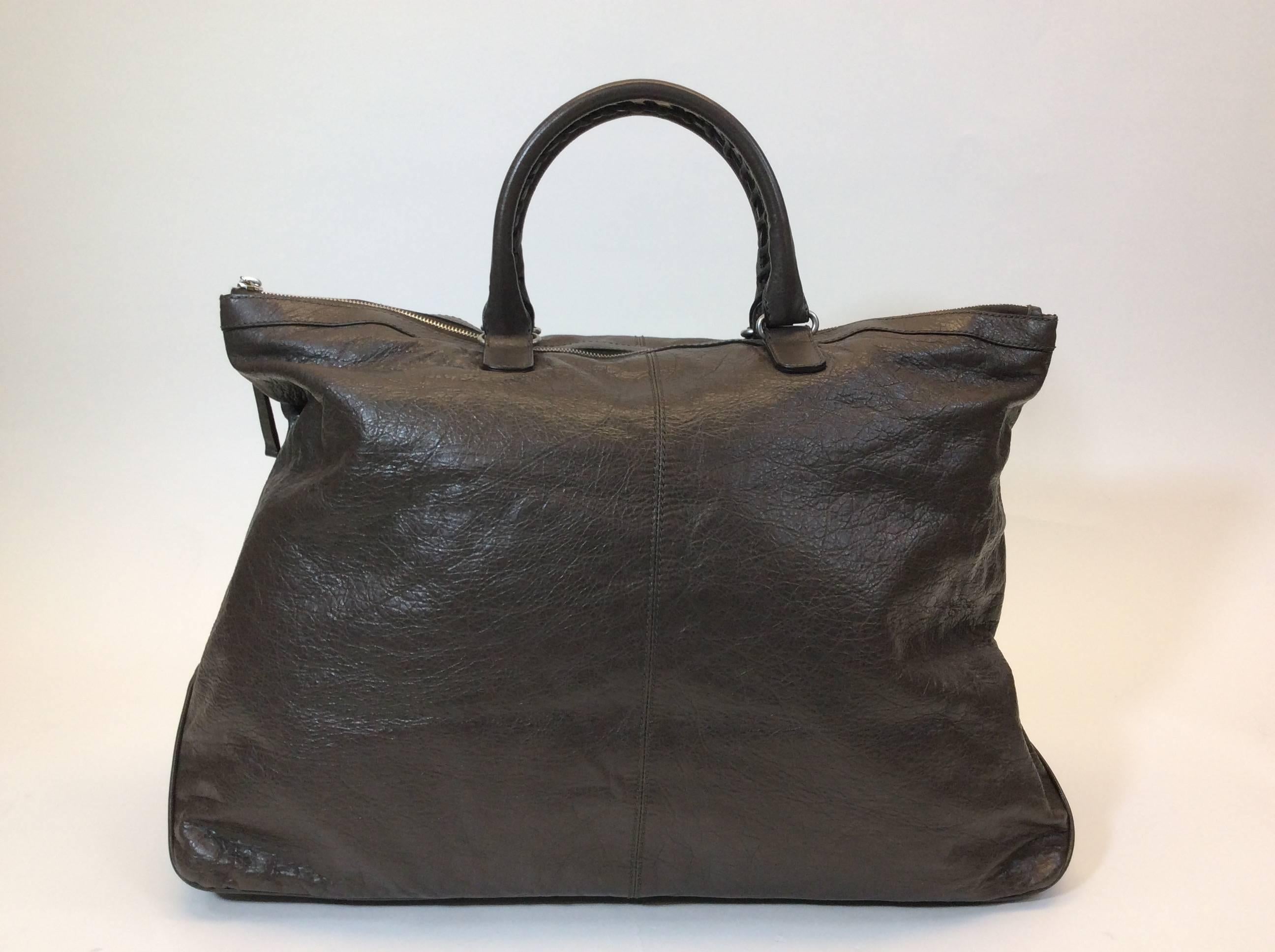 Black Balenciaga Brown Leather Weekender Handbag  For Sale