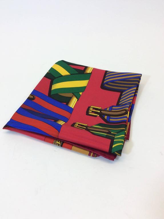 Hermes Equestrian Horse Cinch Belt Deep Red Silk Scarf at 1stDibs