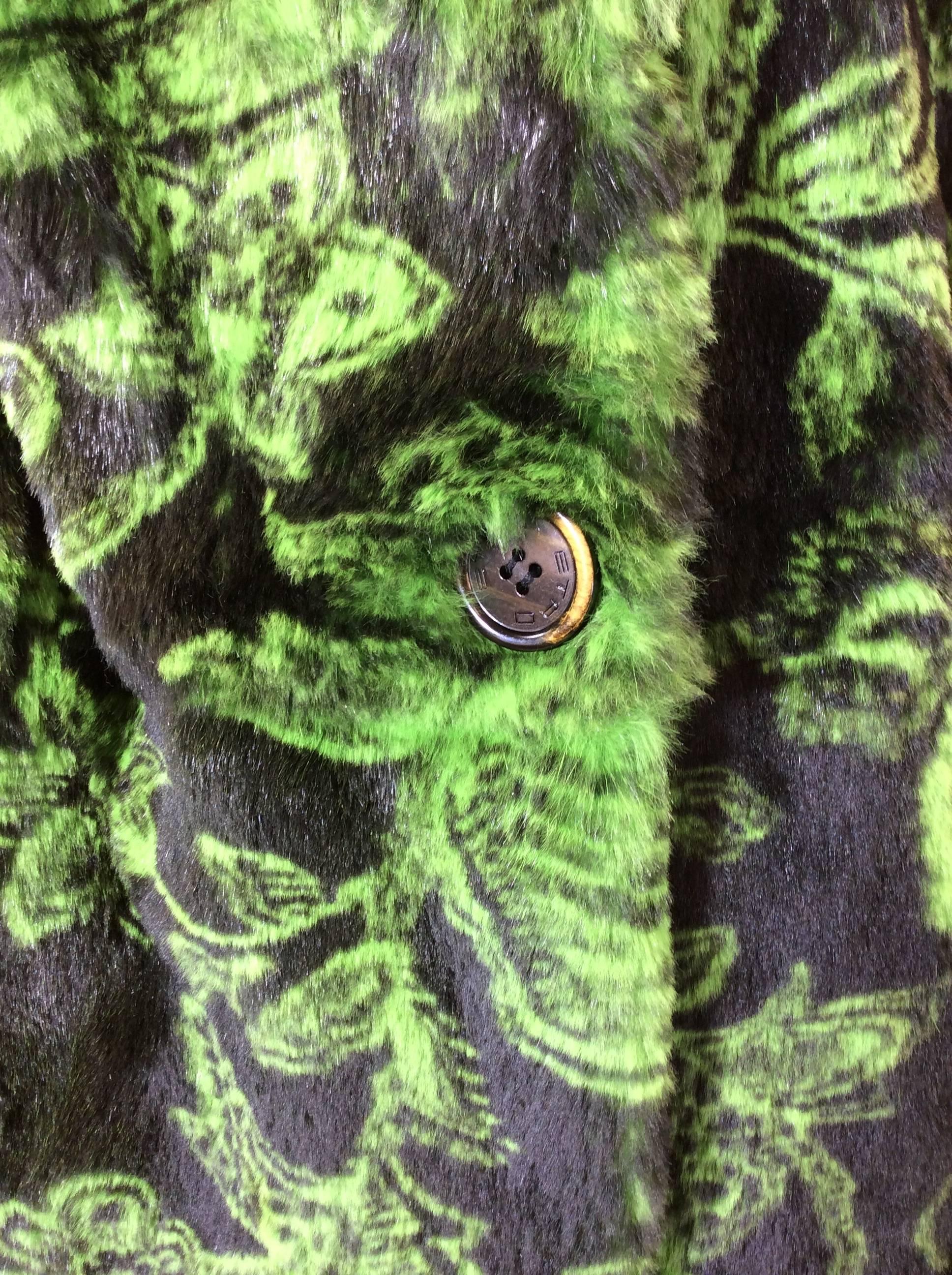 Etro Green and Black Dyed Sheared Printed Mink Wrap Coat 3